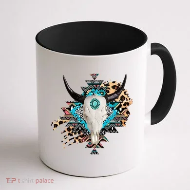 Aztec Bull Horns Pattern Design Coffee Mug back