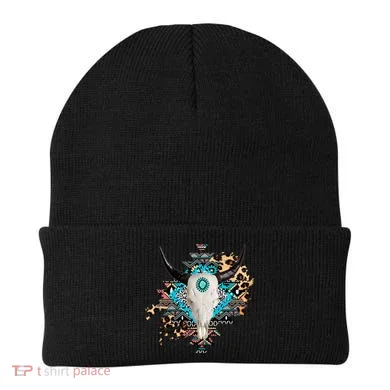 Aztec Bull Horns Pattern Design Beanie