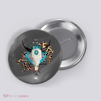 Aztec Bull Horns Pattern Design Button