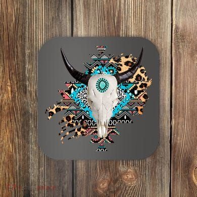 Aztec Bull Horns Pattern Design Coaster