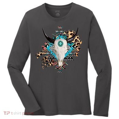 Aztec Bull Horns Pattern Design Women's Long Sleeve Shirt