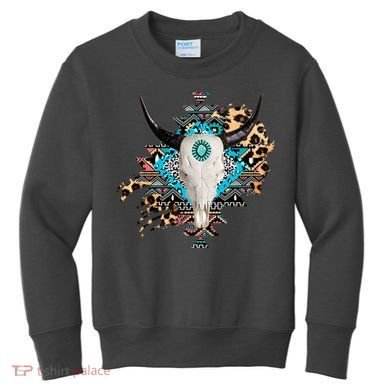 Aztec Bull Horns Pattern Design Kids Sweatshirt