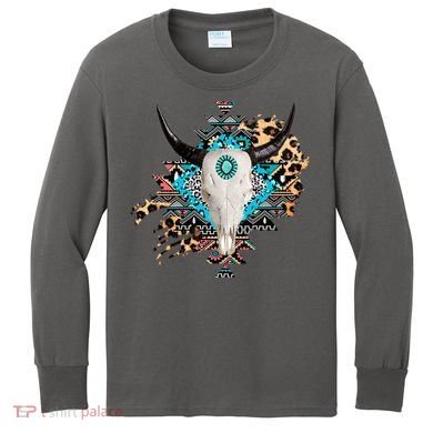 Aztec Bull Horns Pattern Design Kids Long Sleeve Shirt