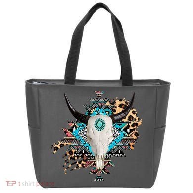 Aztec Bull Horns Pattern Design Tote Bag