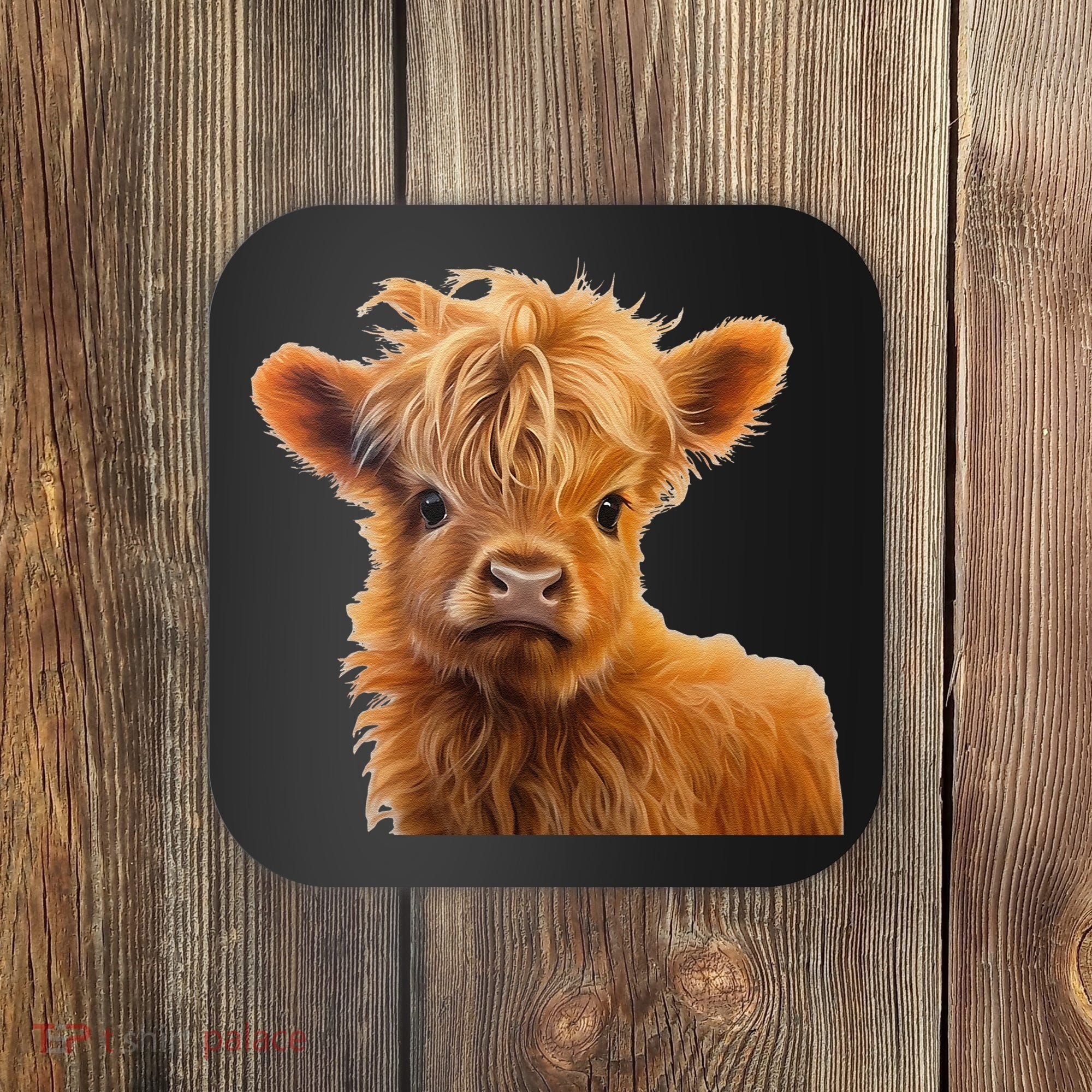 Adorable Baby Highland Cow Calf Coaster