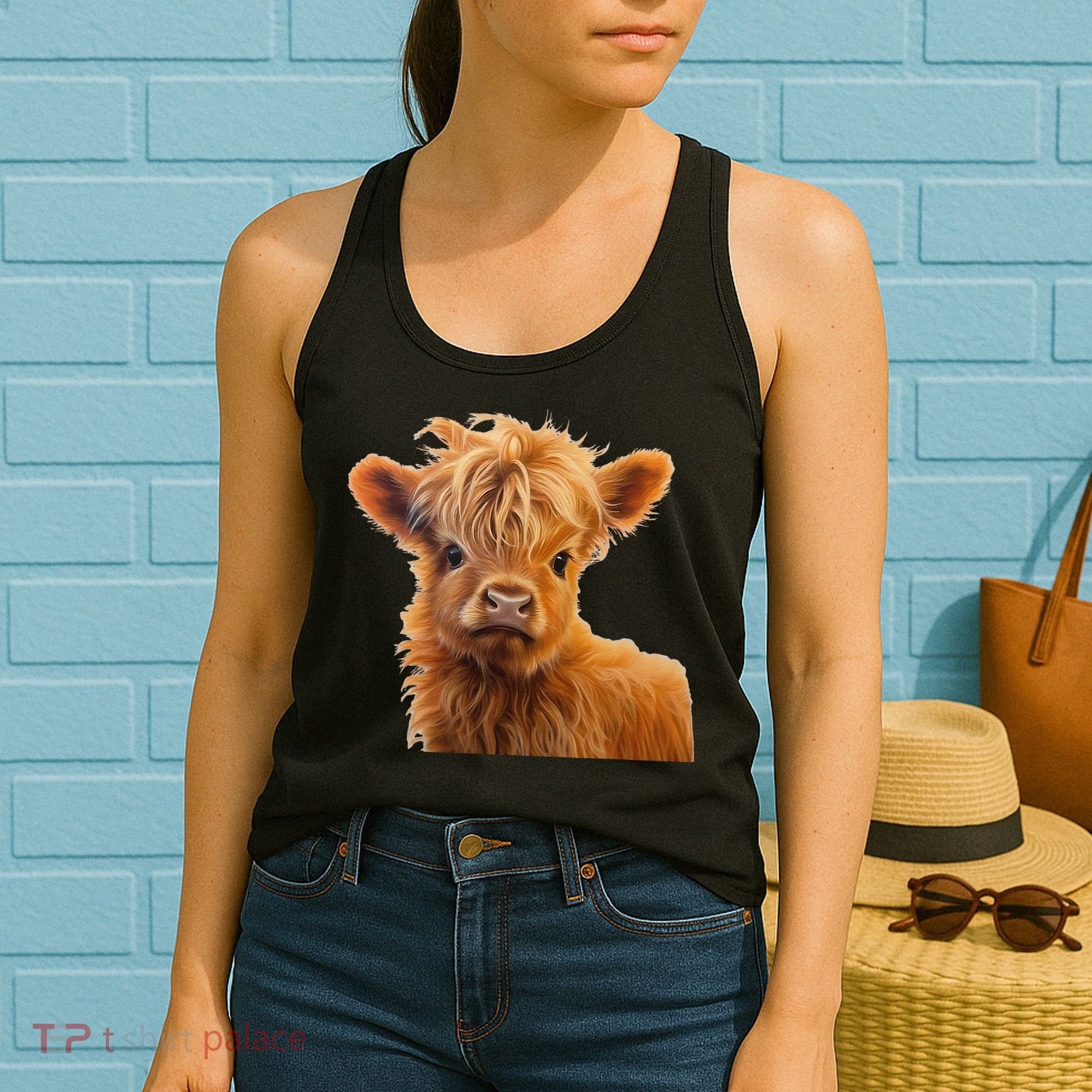 Adorable Baby Highland Cow Calf Women's Tank Top
