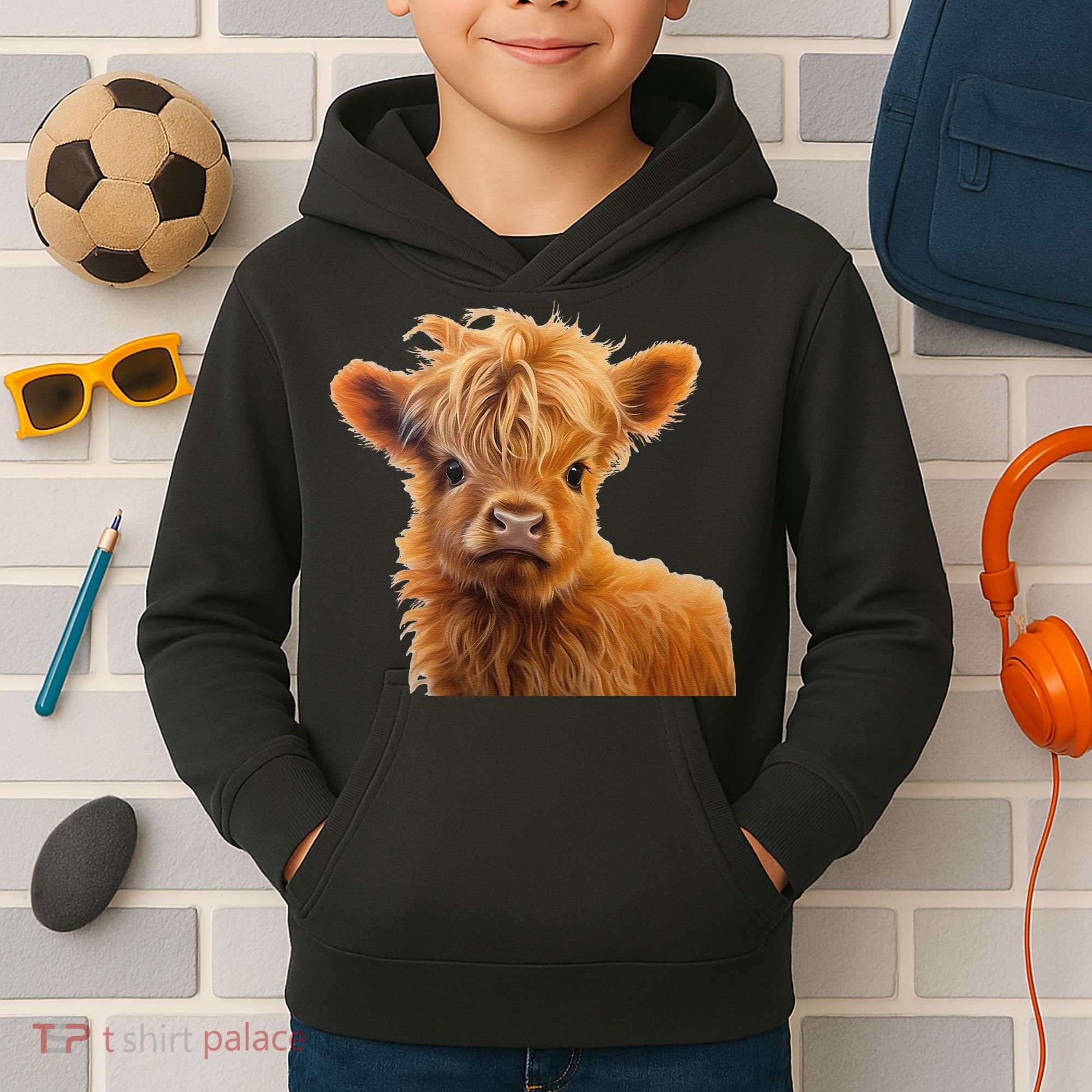 Adorable Baby Highland Cow Calf Kids Hoodie