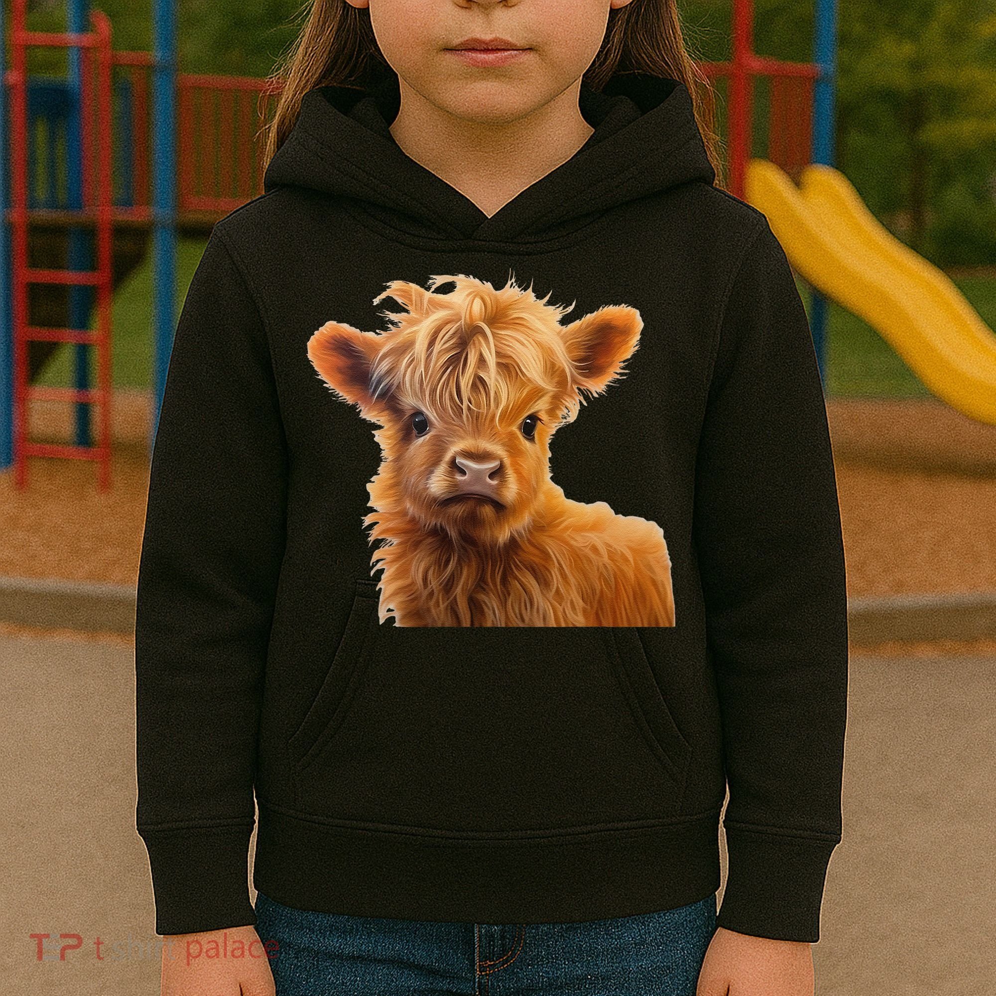 Adorable Baby Highland Cow Calf Kids Hoodie
