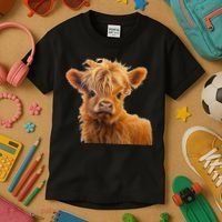 Adorable Baby Highland Cow Calf Kids T-Shirt thumb 3