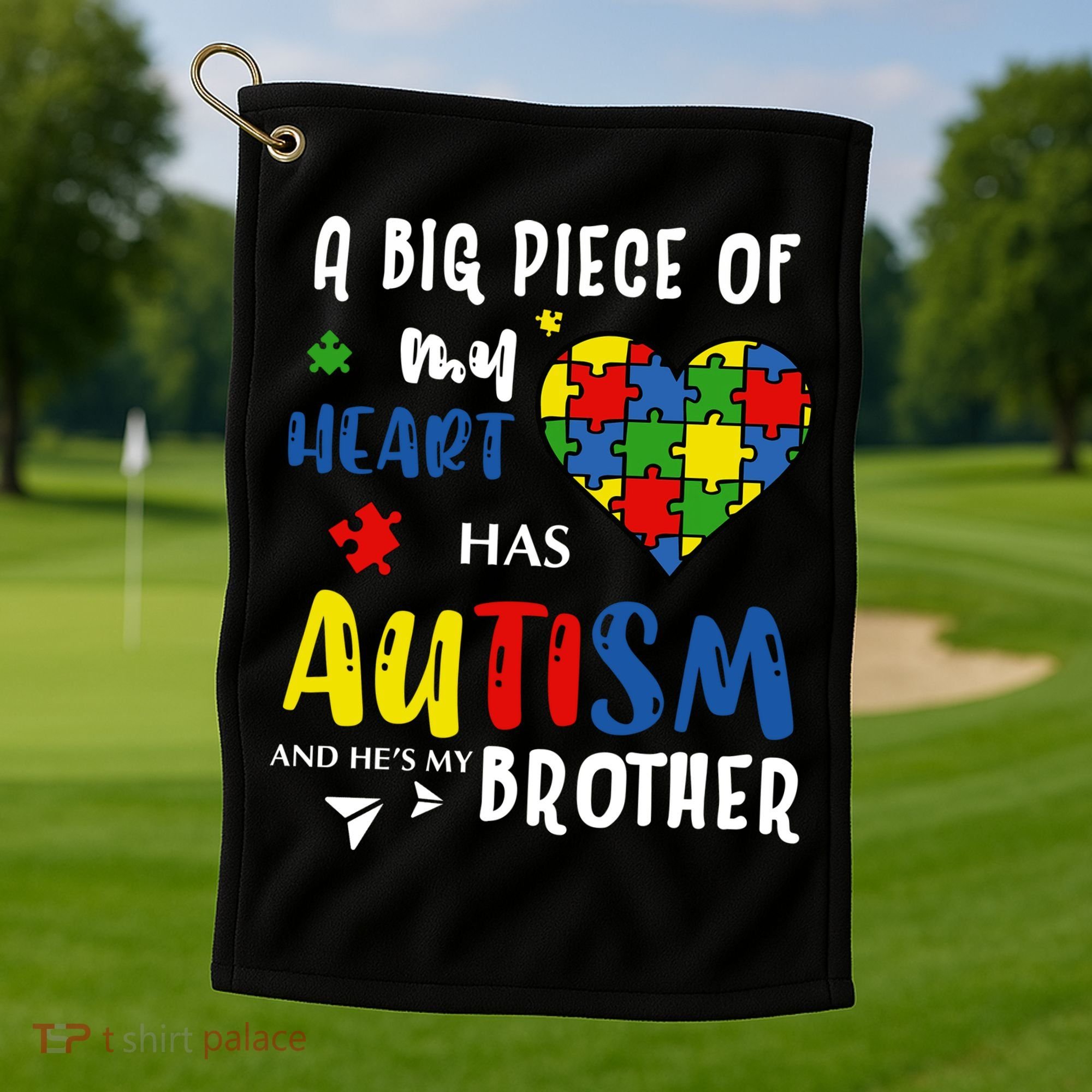 Autism Brother Heart Puzzle Autism Awareness Golf Towel