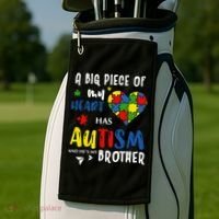 Autism Brother Heart Puzzle Autism Awareness Golf Towel thumb 2