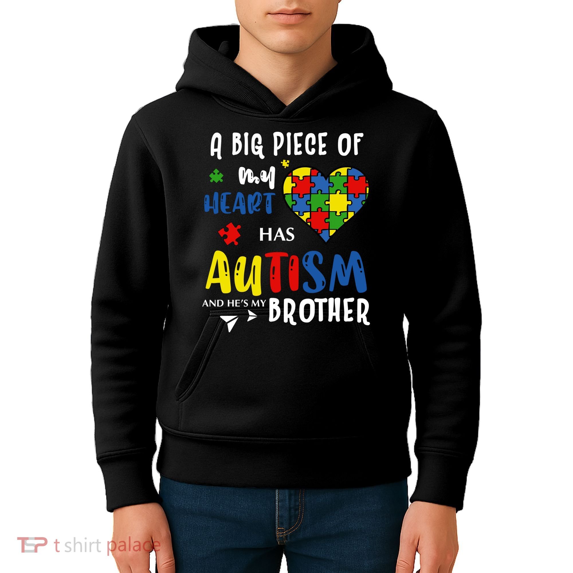 Autism Brother Heart Puzzle Autism Awareness Kids Hoodie