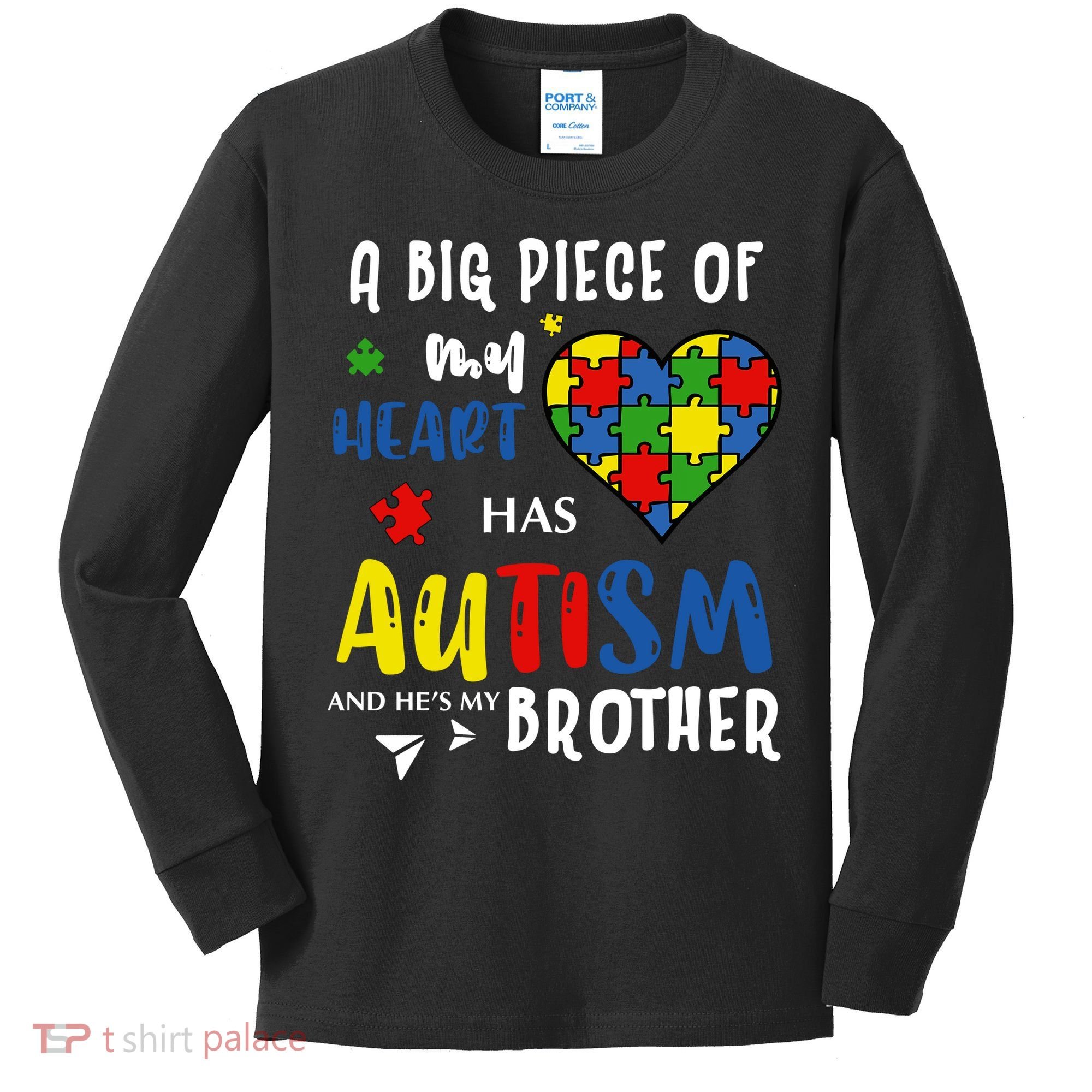 Autism Brother Heart Puzzle Autism Awareness Kids Long Sleeve Shirt