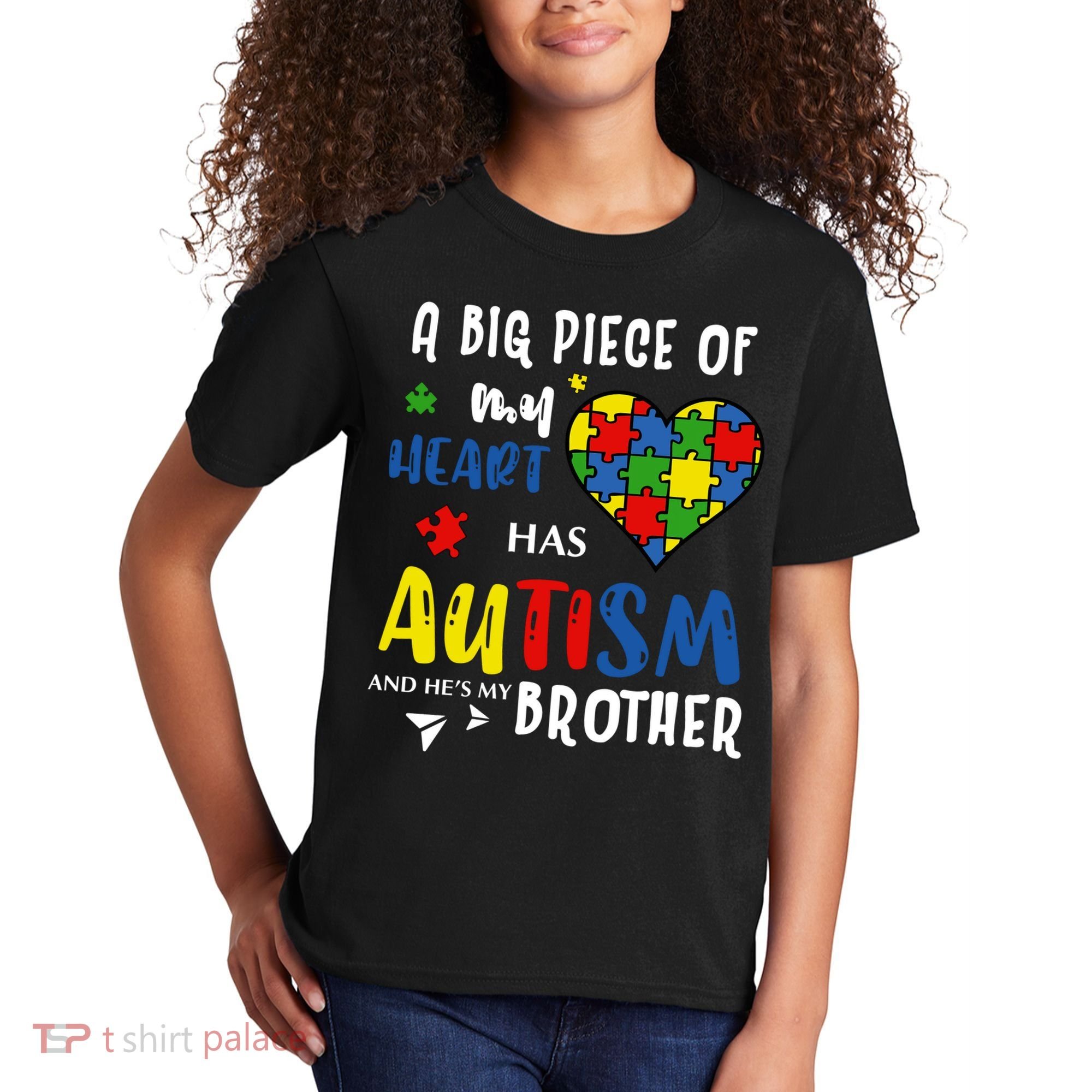 Autism Brother Heart Puzzle Autism Awareness Kids T-Shirt