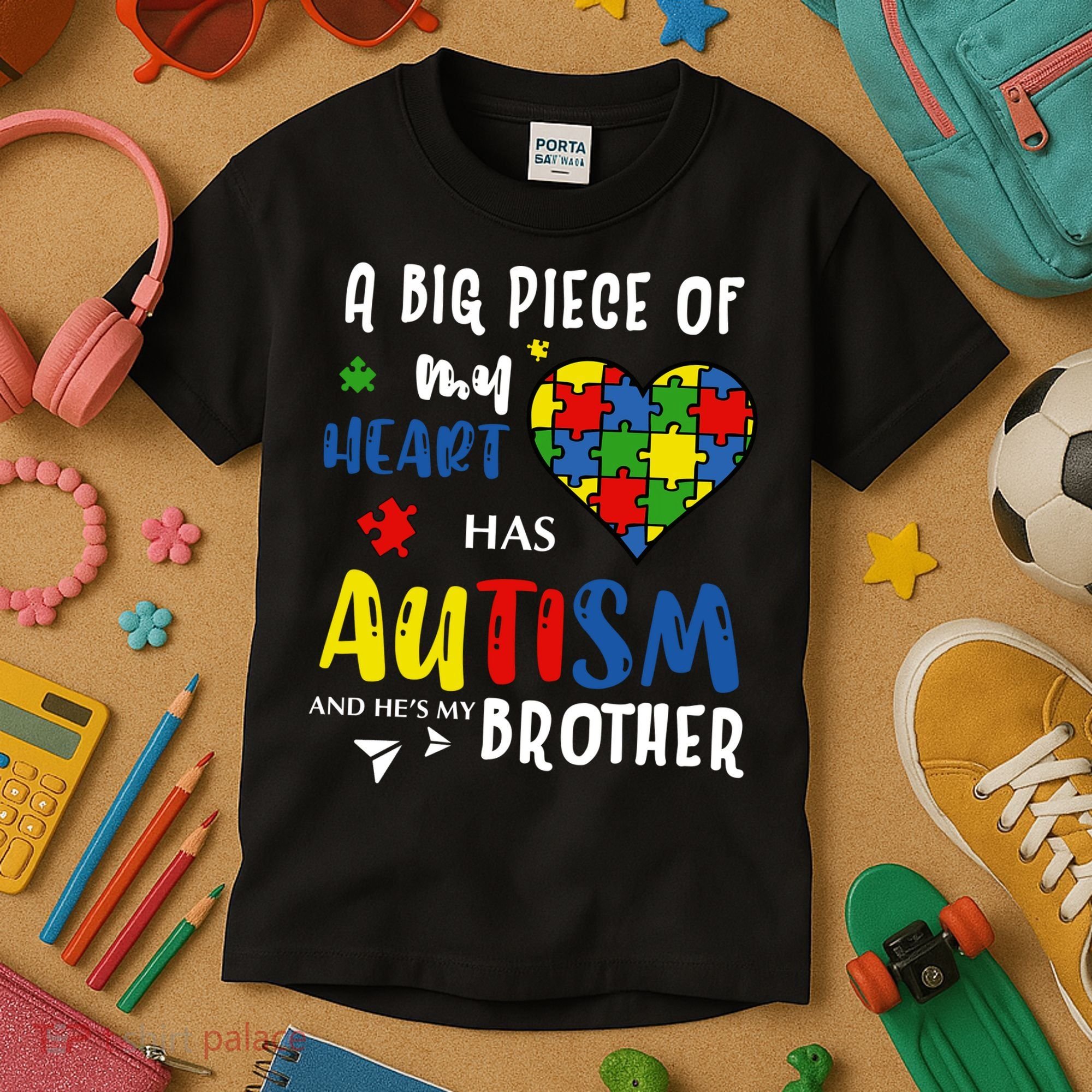 Autism Brother Heart Puzzle Autism Awareness Kids T-Shirt
