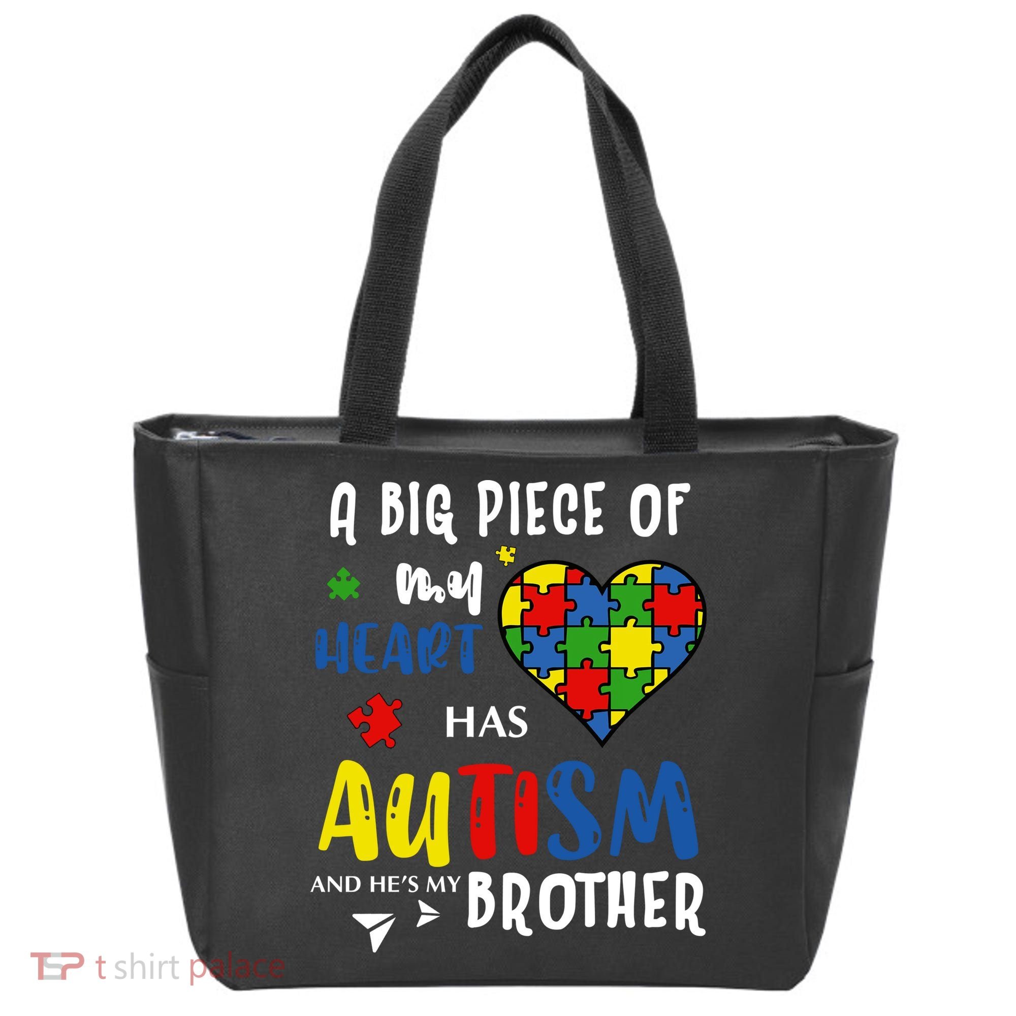 Autism Brother Heart Puzzle Autism Awareness Tote Bag