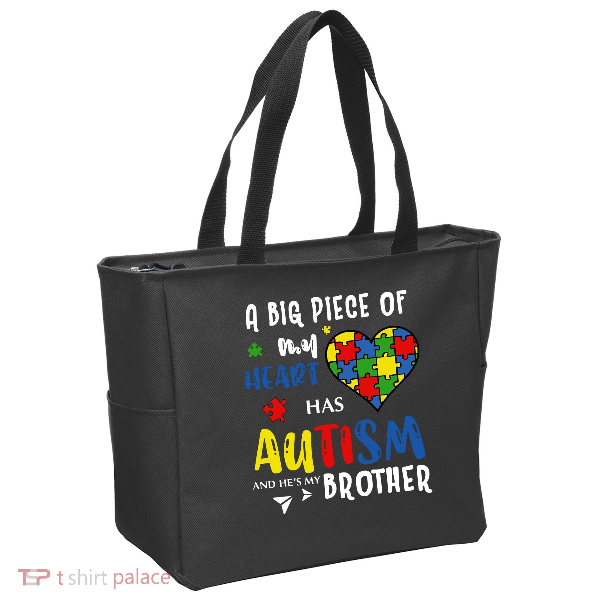 Autism Brother Heart Puzzle Autism Awareness Tote Bag
