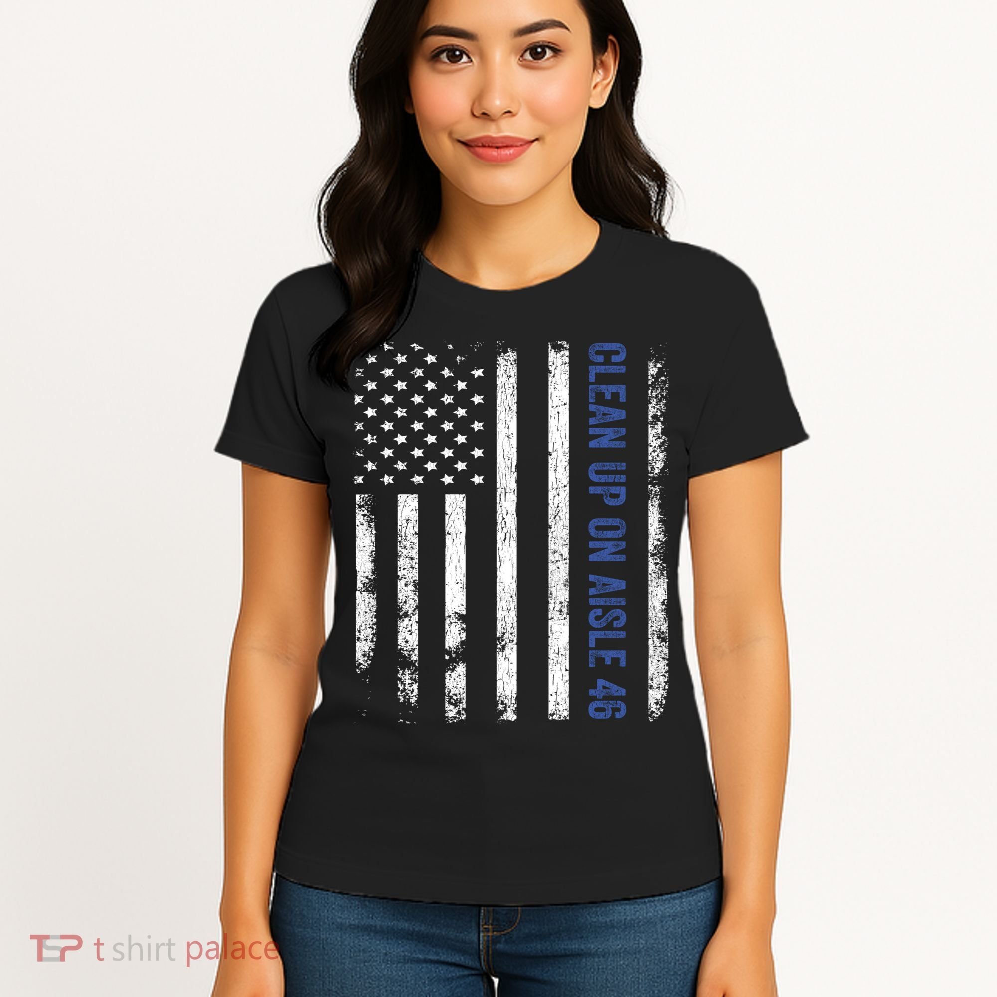 Anti Biden Impeach 46 8646 Clean Up On Aisle 46 Pro USA Flagd Women's T-Shirt