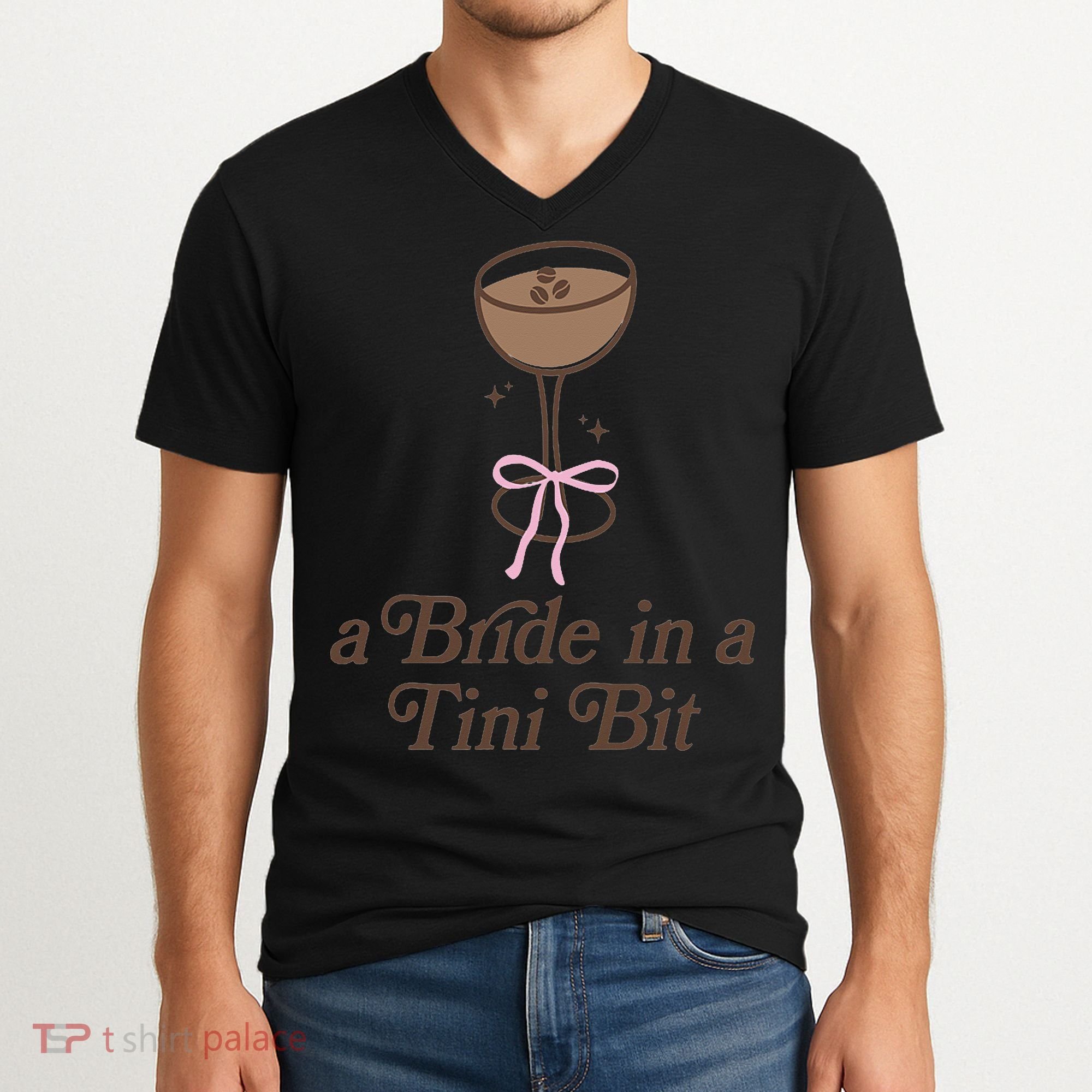 A Bride In A Tini Bit Cocktail Bow Coquette Bachelorette V-Neck T-Shirt