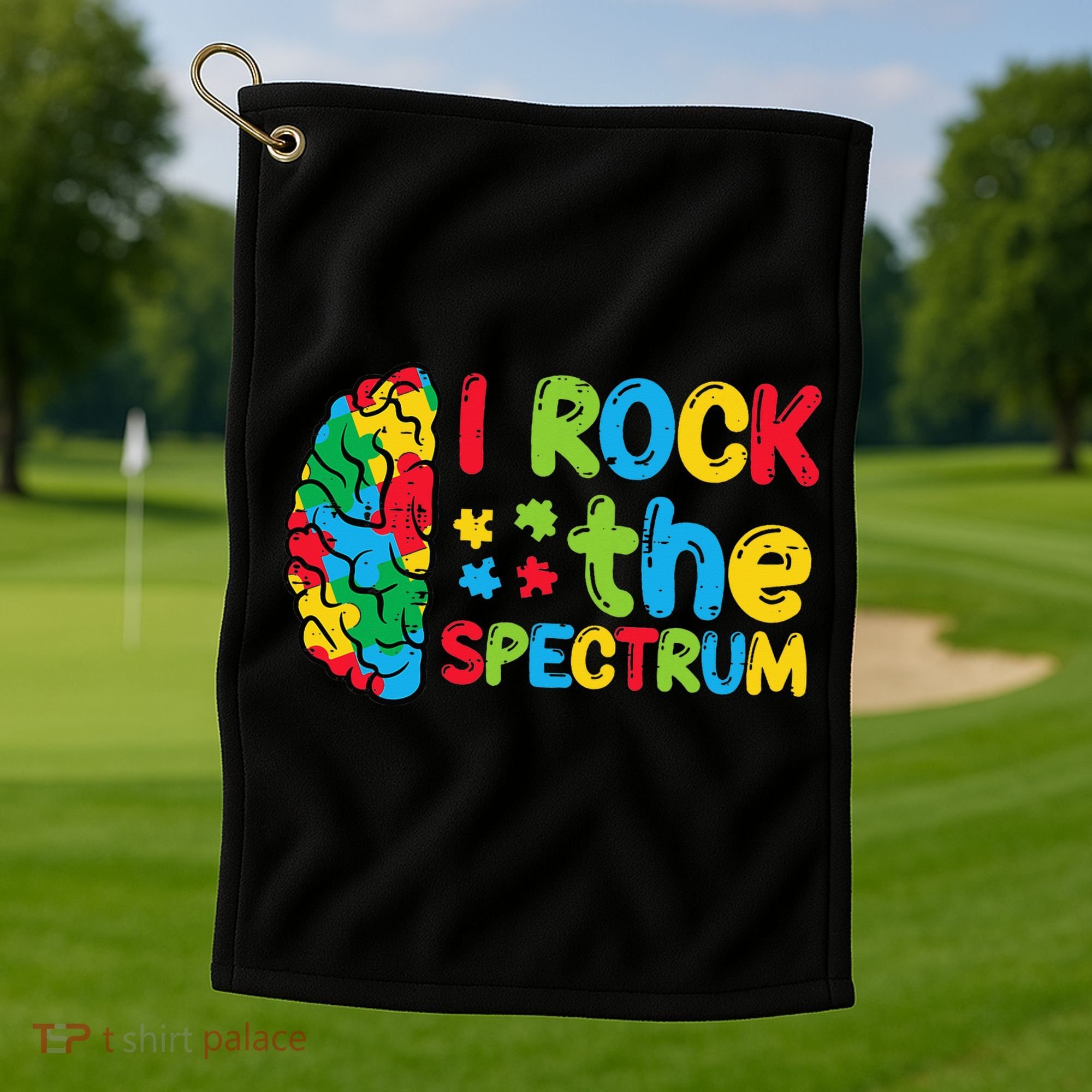 Autism Brain I Rock The Spectrum Awareness Golf Towel