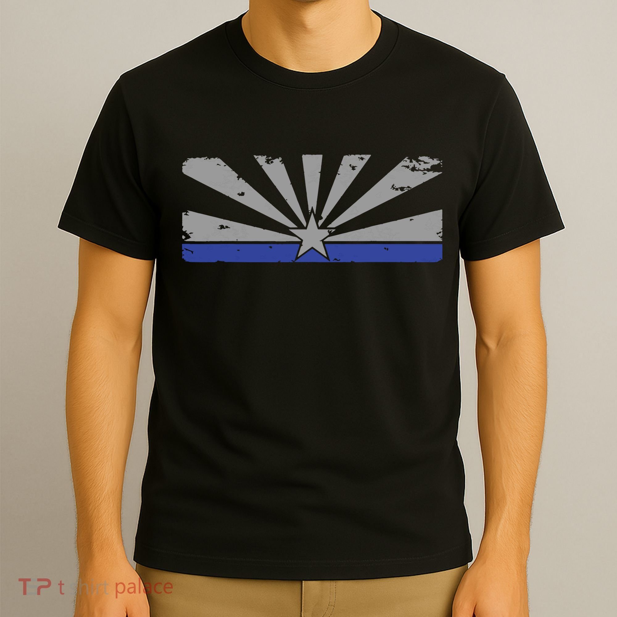 Az Blue Line American Retro Arizona State Flag Distressed T-Shirt