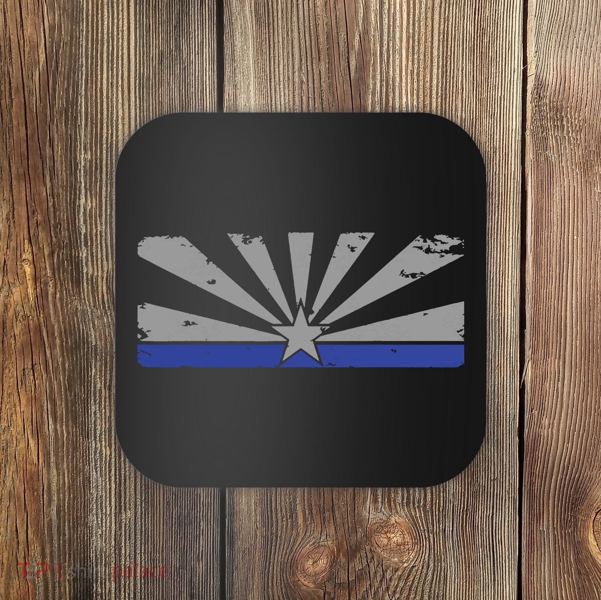 Az Blue Line American Retro Arizona State Flag Distressed Coaster