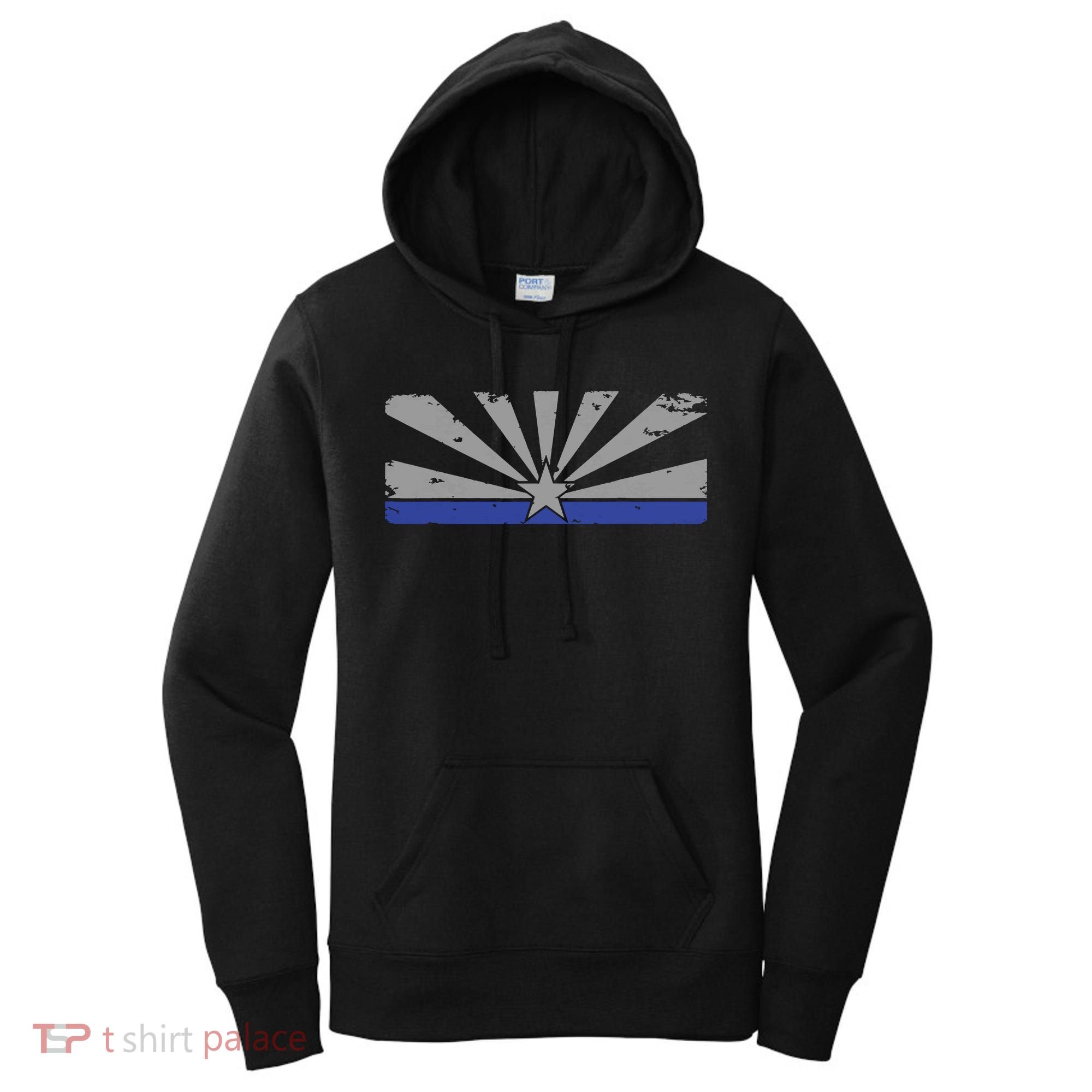 Az Blue Line American Retro Arizona State Flag Distressed Women's Hoodie