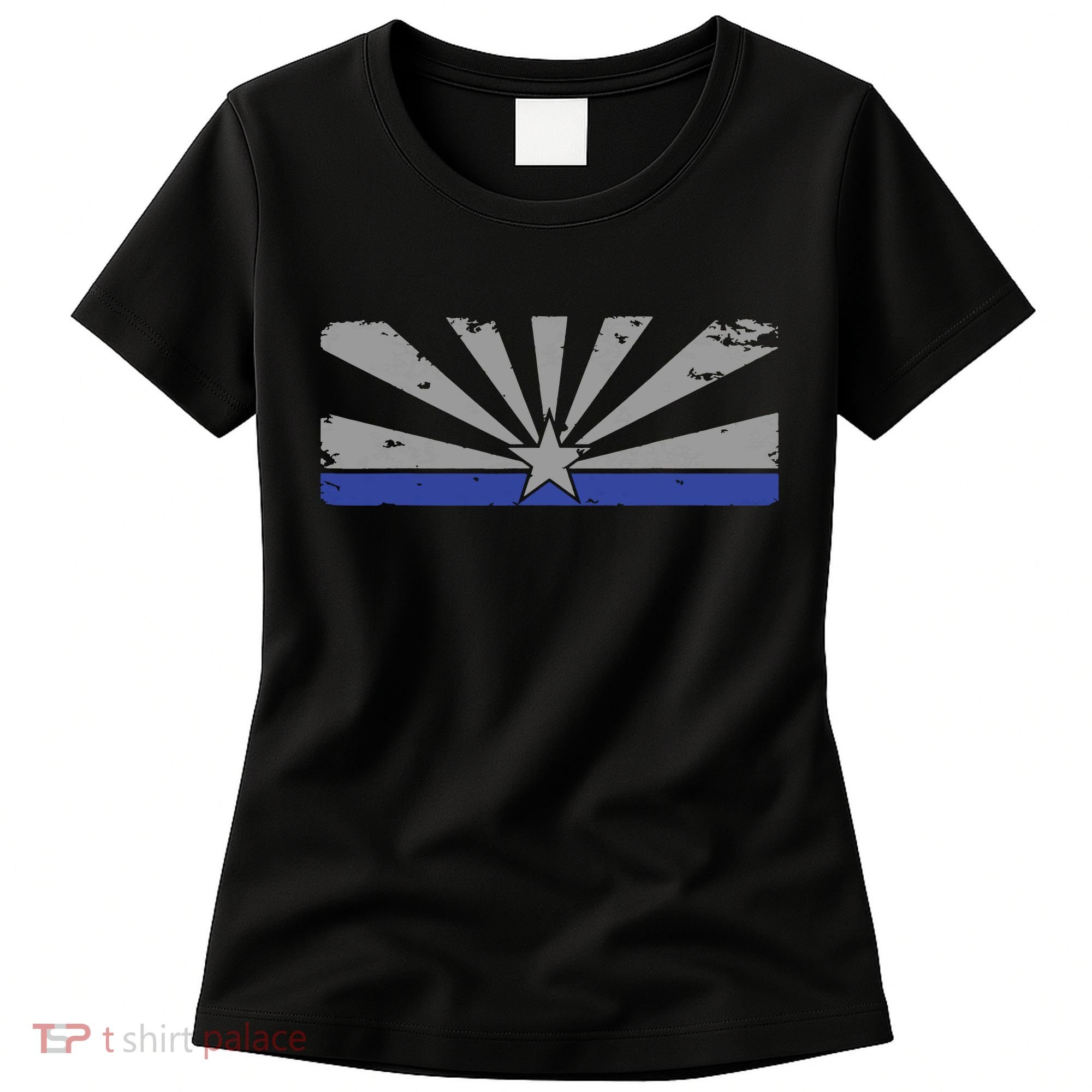 Az Blue Line American Retro Arizona State Flag Distressed Women's T-Shirt