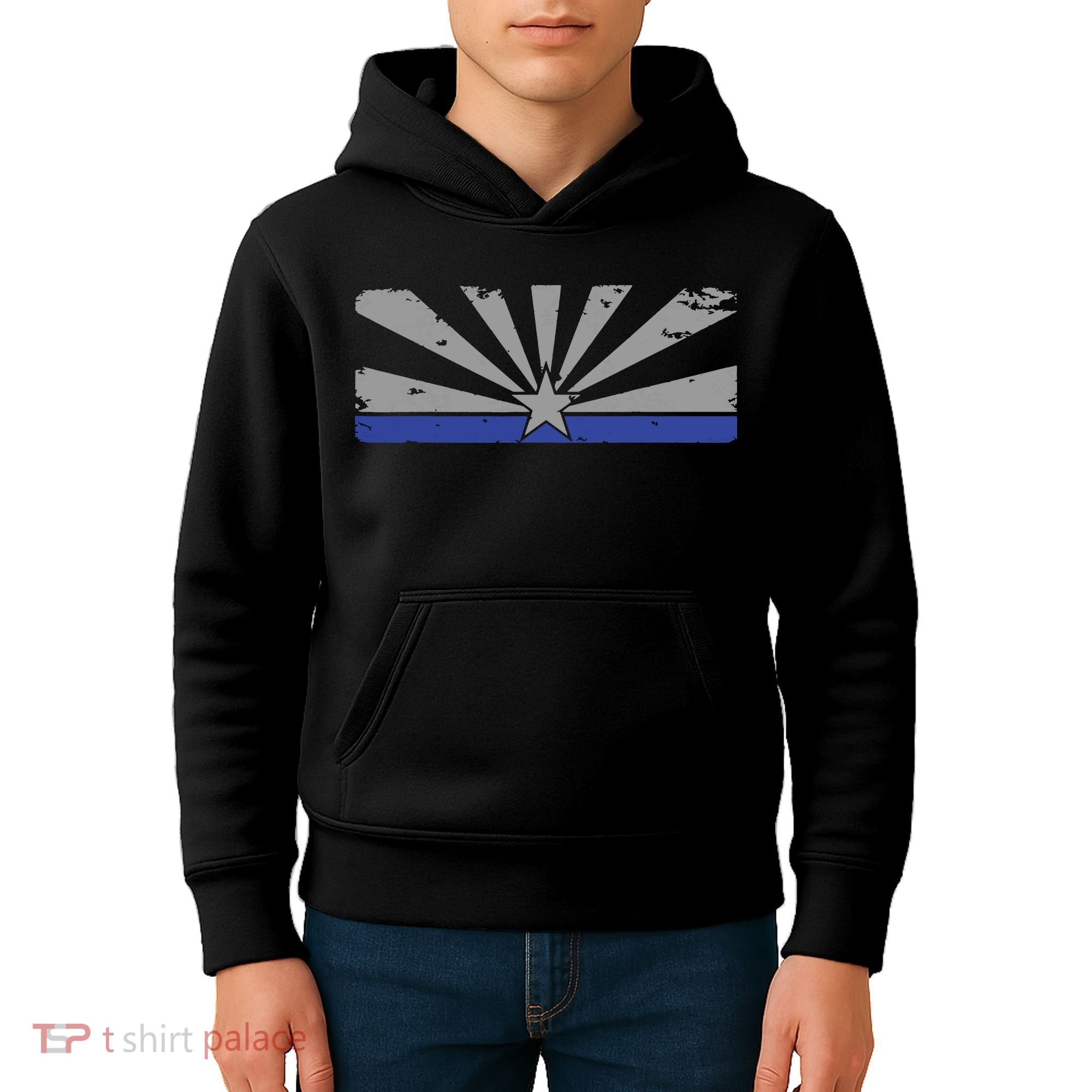 Az Blue Line American Retro Arizona State Flag Distressed Kids Hoodie