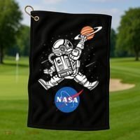 Astronaut Basketball League Slam Dunk NASA Golf Towel thumb 1