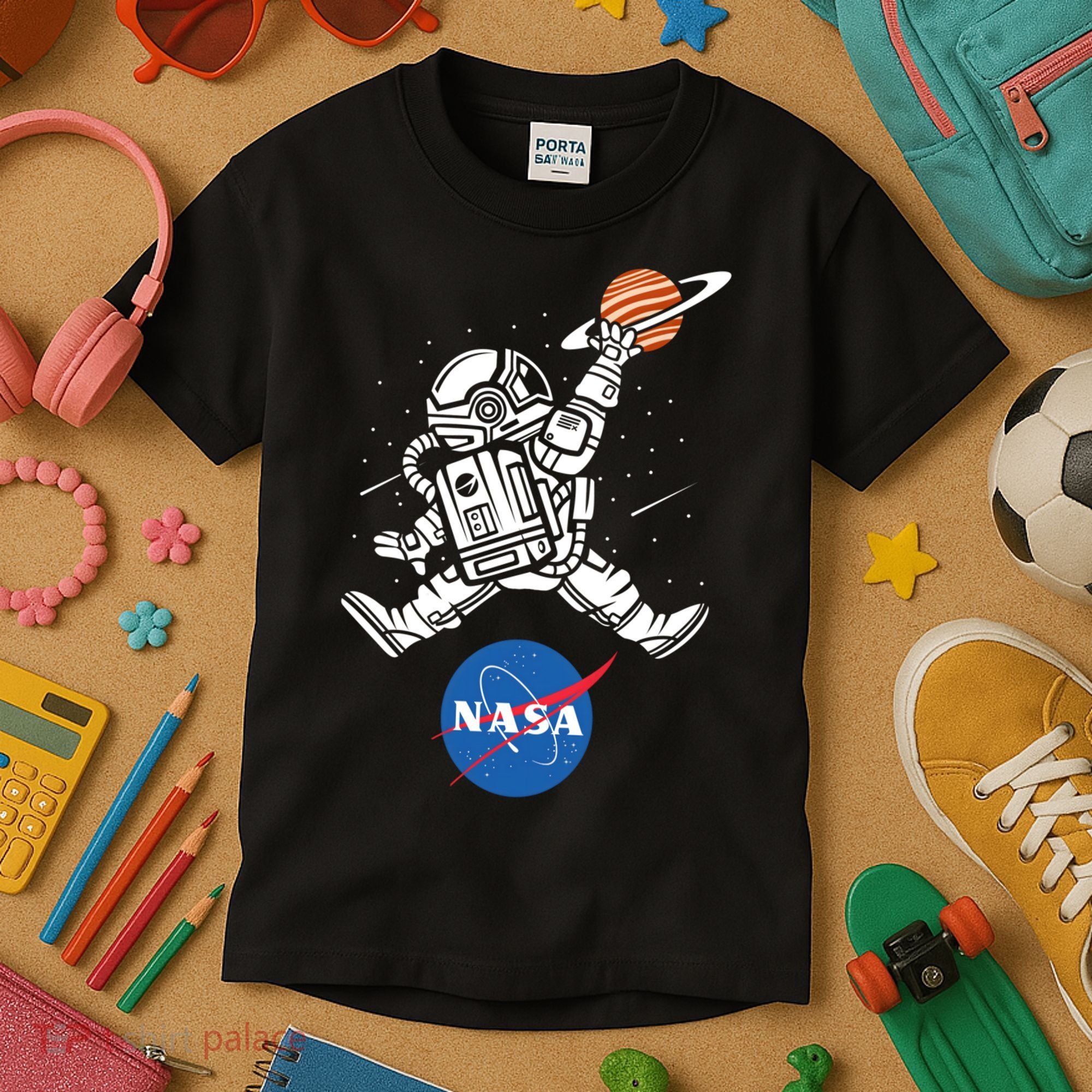 Astronaut Basketball League Slam Dunk NASA Kids T-Shirt