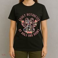 Animal Book Lover Gift Funny Easily Distracted By Dogs And Books T-Shirt thumb 4
