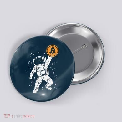 Astronaut Bitcoin Moon Funny Crypto Cryptocurrency Button