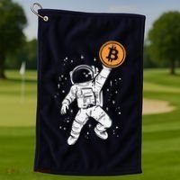 Astronaut Bitcoin Moon Funny Crypto Cryptocurrency Golf Towel thumb 1