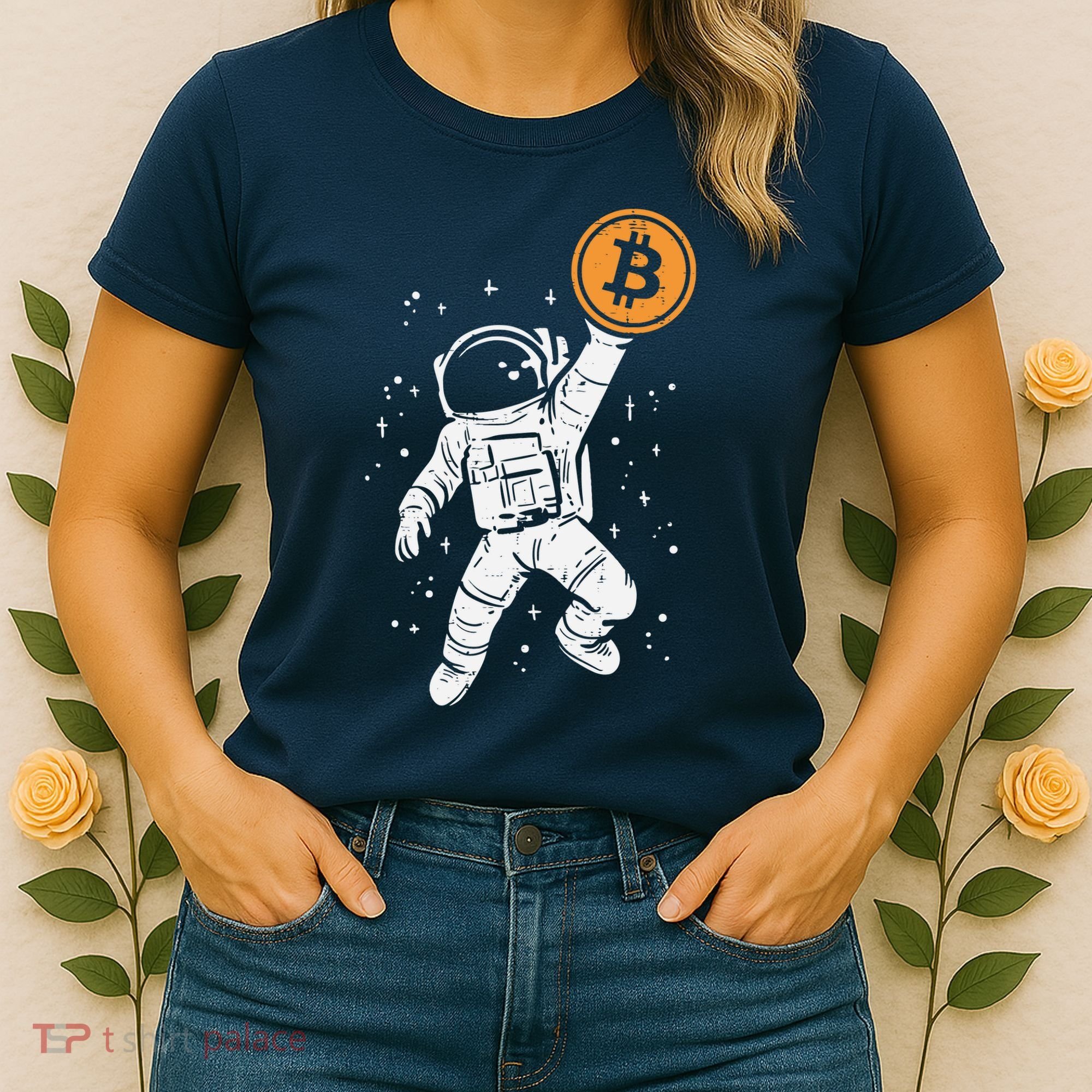 Astronaut Bitcoin Moon Funny Crypto Cryptocurrency Women's T-Shirt