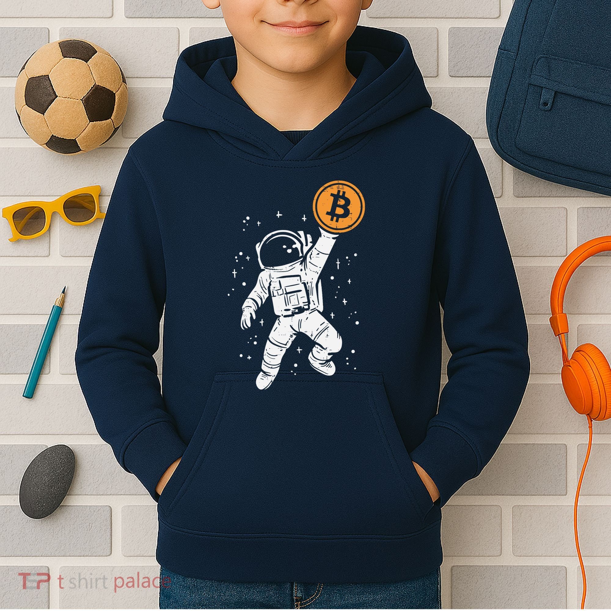 Astronaut Bitcoin Moon Funny Crypto Cryptocurrency Kids Hoodie