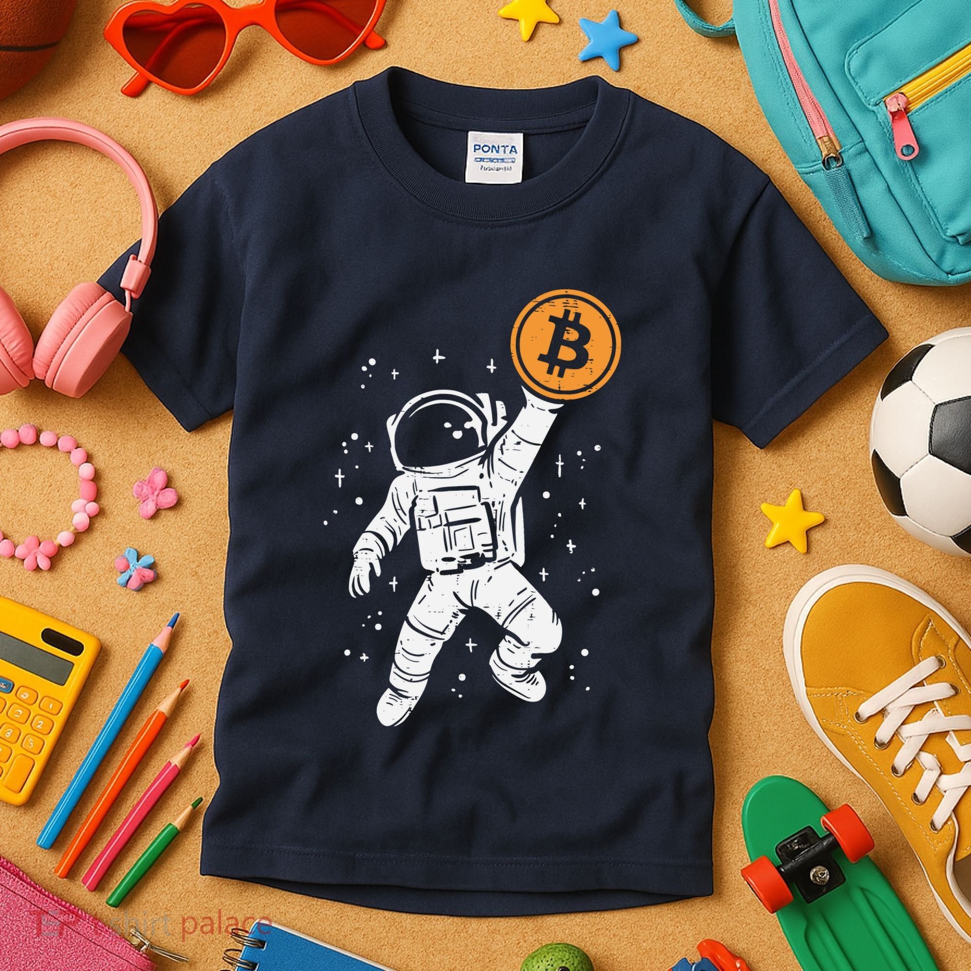 Astronaut Bitcoin Moon Funny Crypto Cryptocurrency Kids T-Shirt