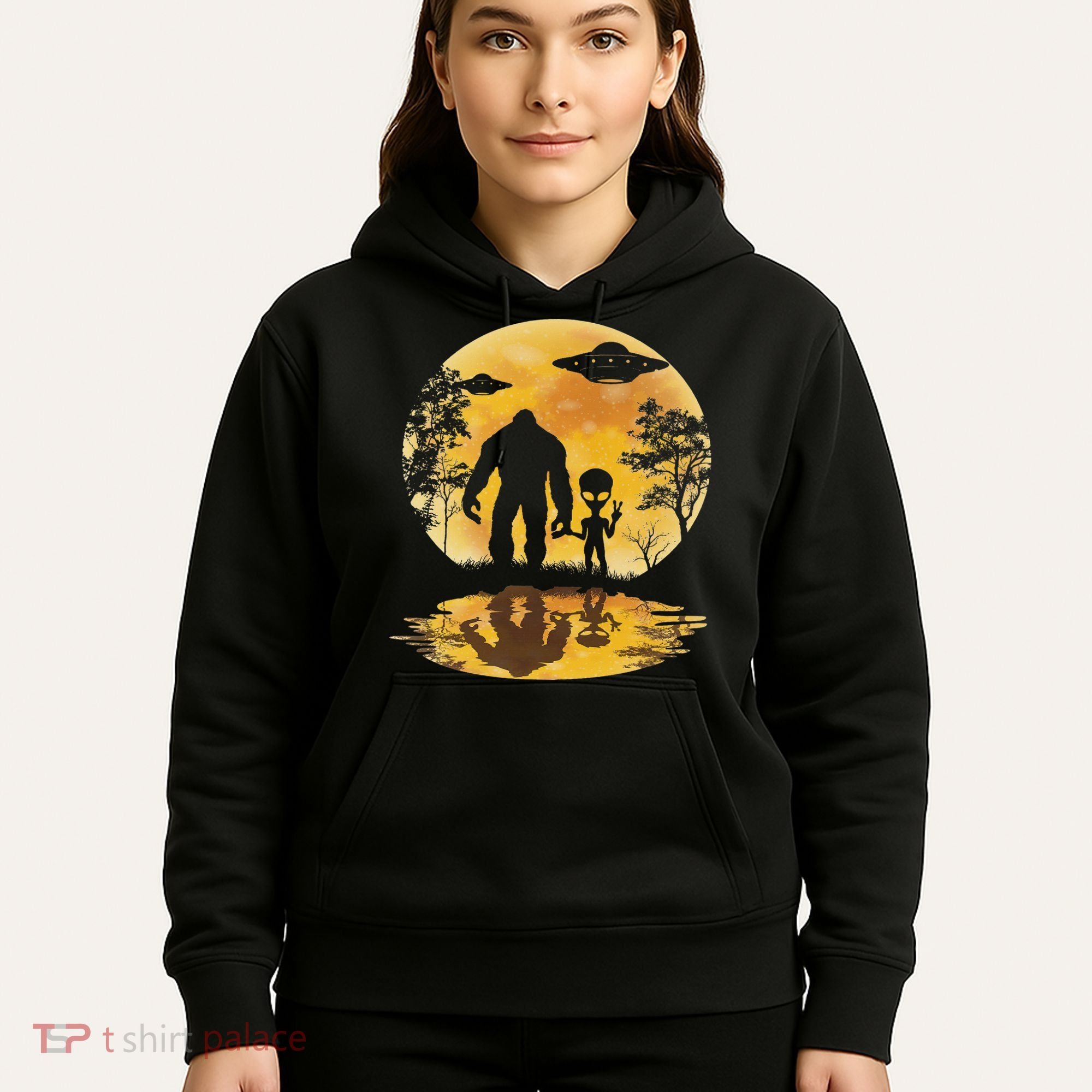 Alien Bigfoot Moon Sasquatch Ufo Extraterrestrial Women Hoodie