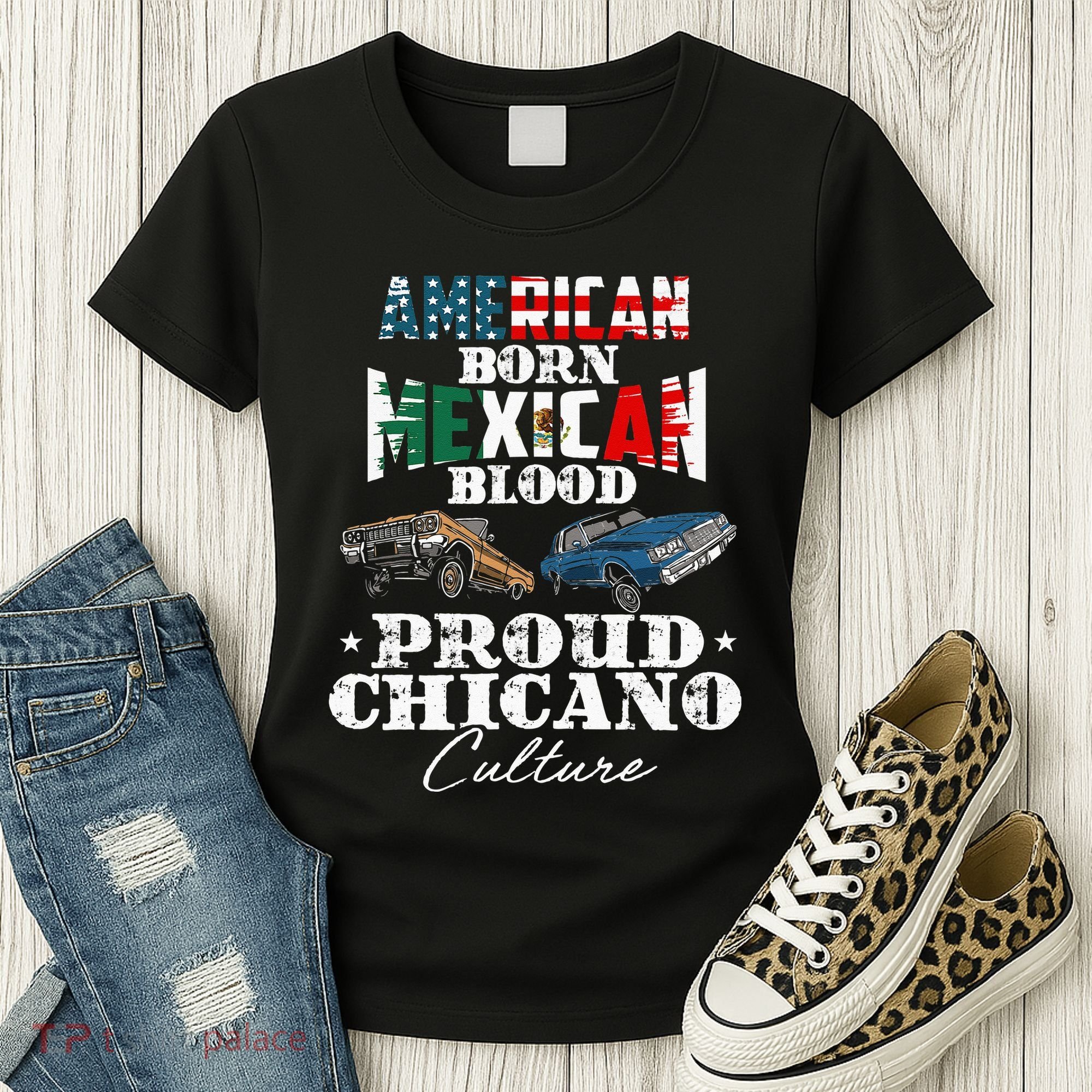 American Born Mexican Blood Proud Chicano Culture Lowriders Women's T-Shirt