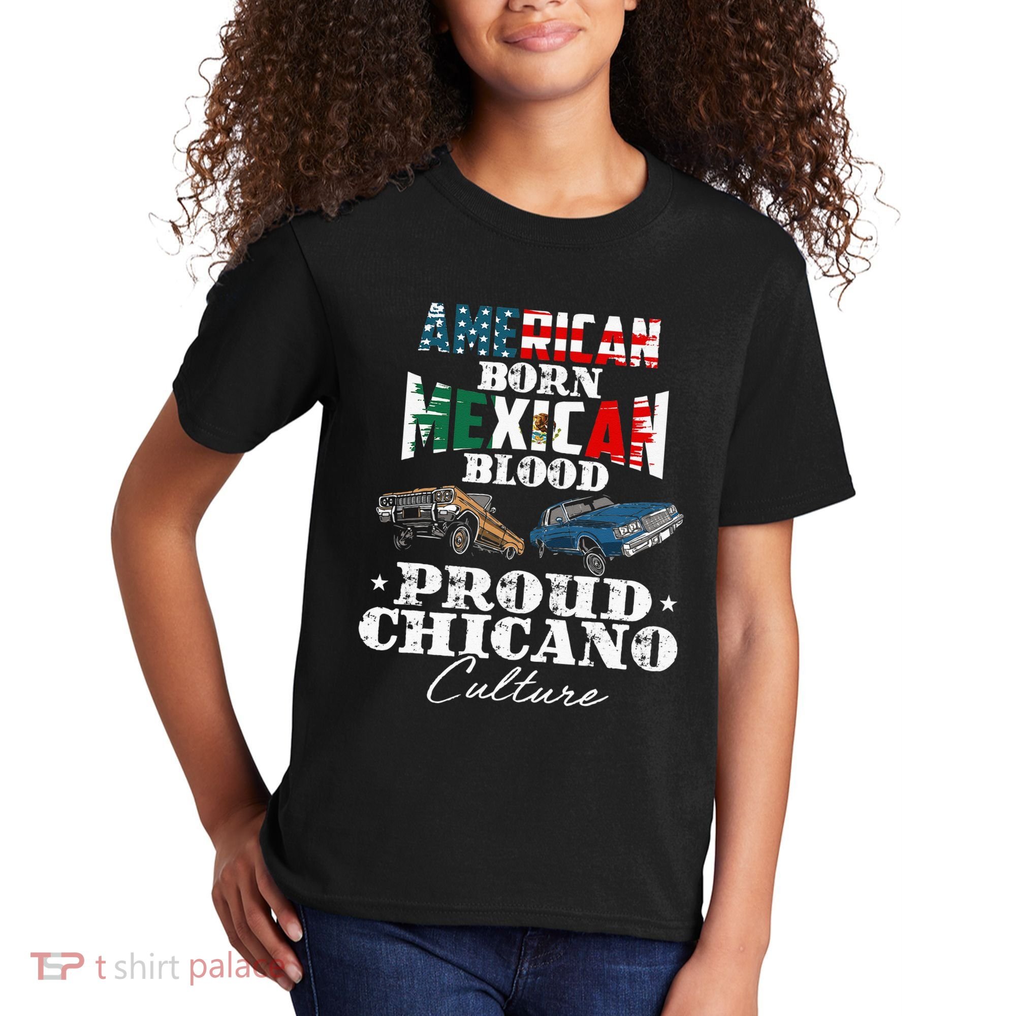 American Born Mexican Blood Proud Chicano Culture Lowriders Kids T-Shirt