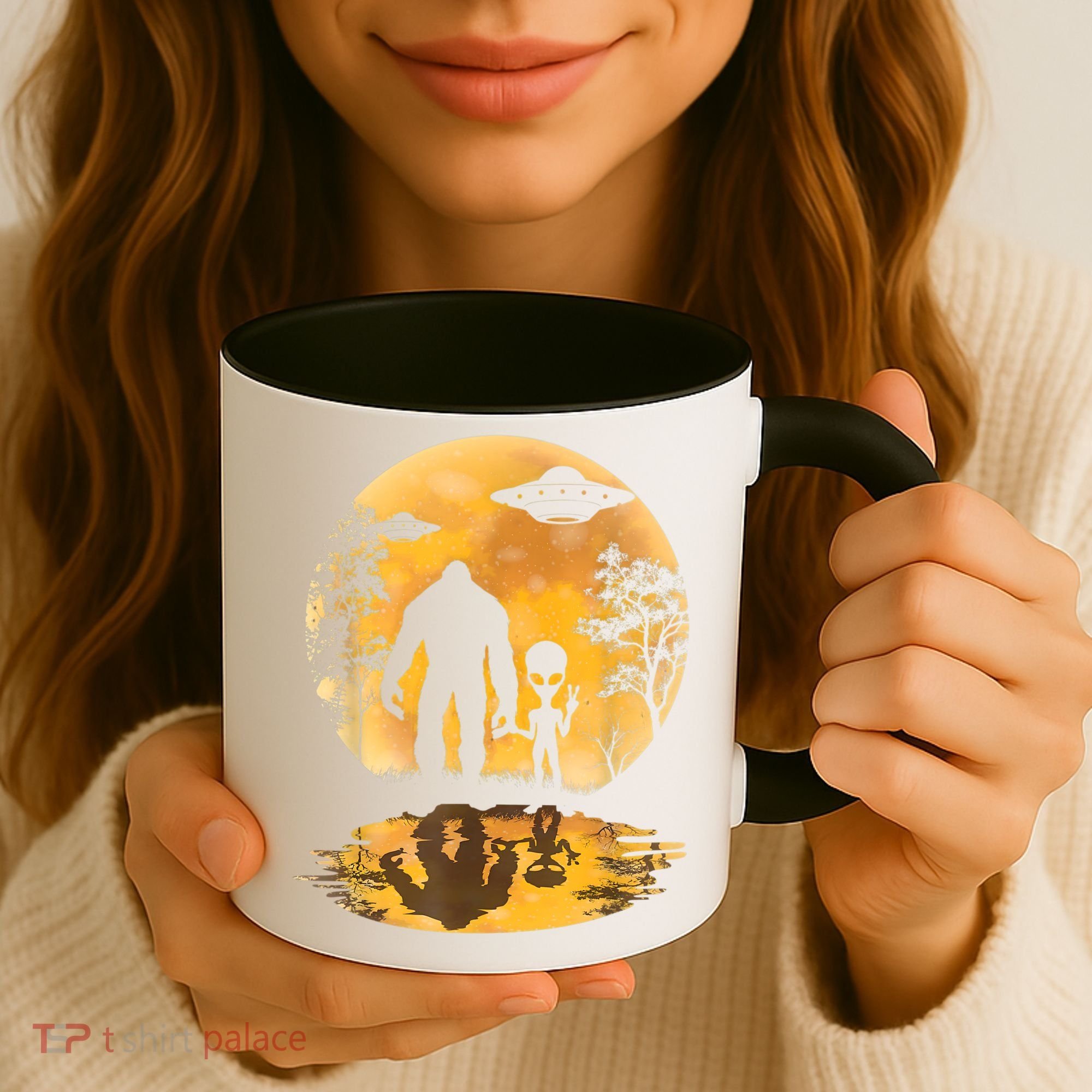 Alien Bigfoot Moon Sasquatch UFO Extraterrestrial Men Women Coffee Mug