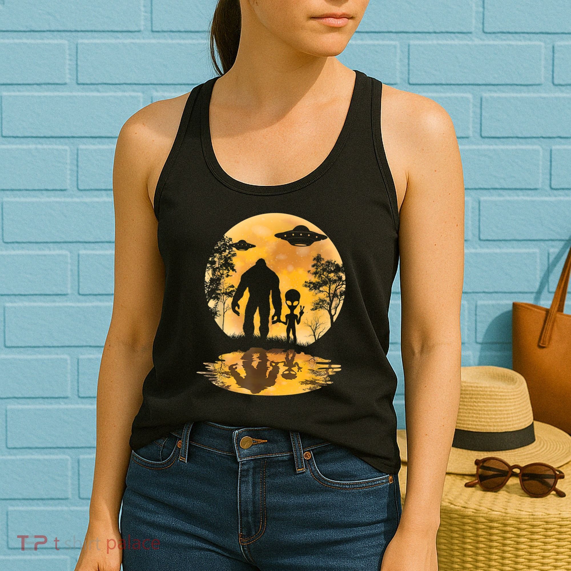 Alien Bigfoot Moon Sasquatch UFO Extraterrestrial Men Women Women's Tank Top