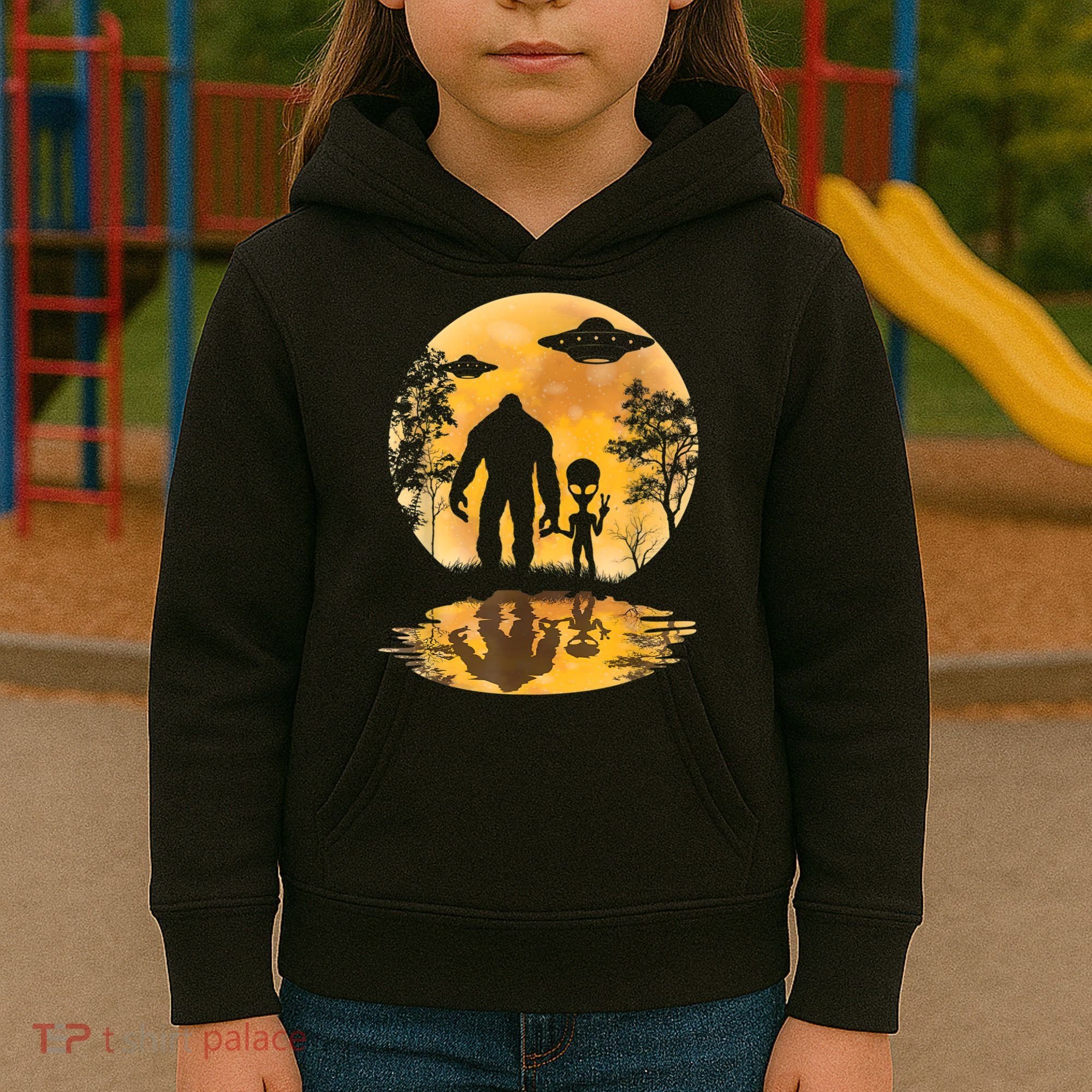 Alien Bigfoot Moon Sasquatch UFO Extraterrestrial Men Women Kids Hoodie