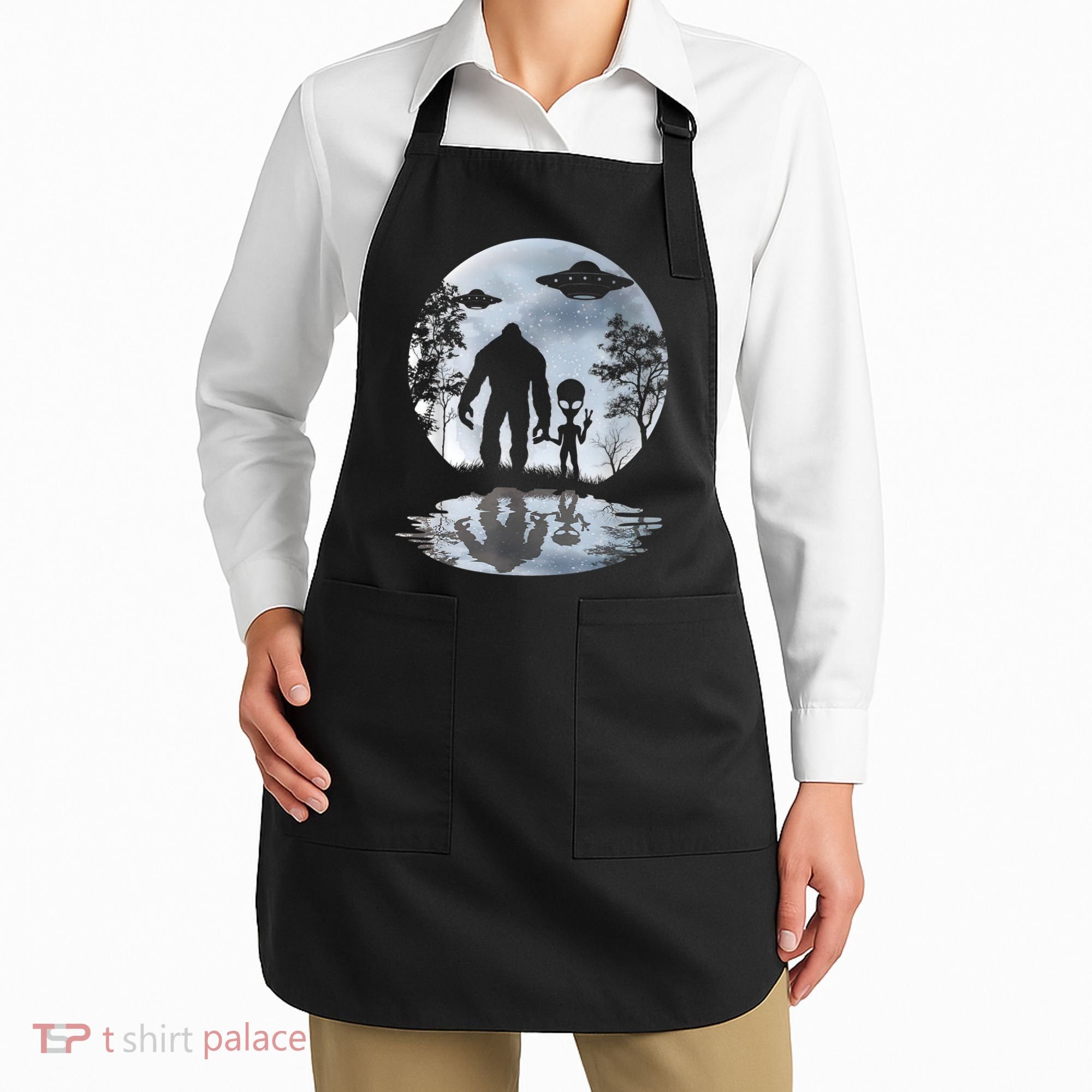 Alien Bigfoot Moon Sasquatch UFO Extraterrestrial Men Women Apron