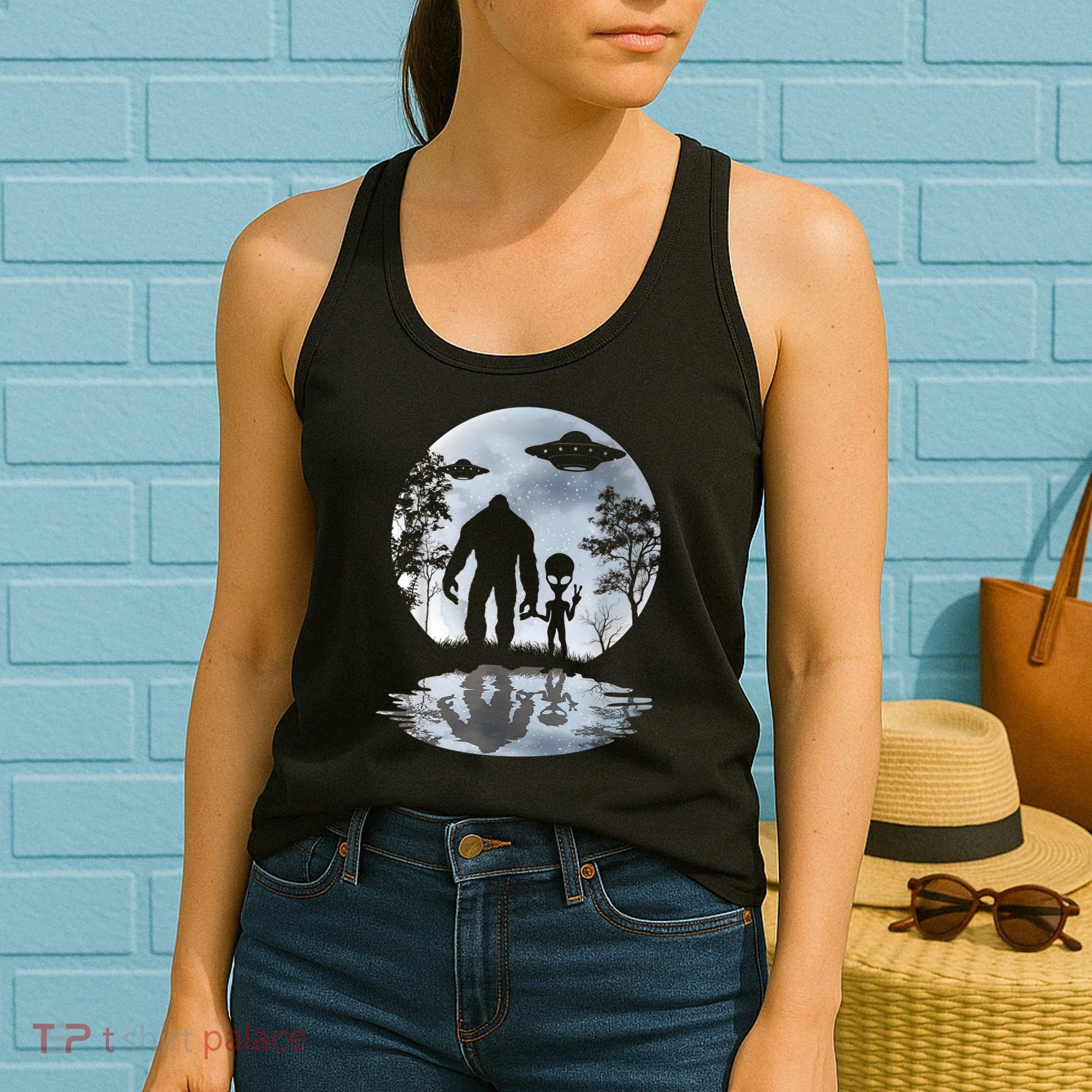 Alien Bigfoot Moon Sasquatch UFO Extraterrestrial Men Women Women's Tank Top