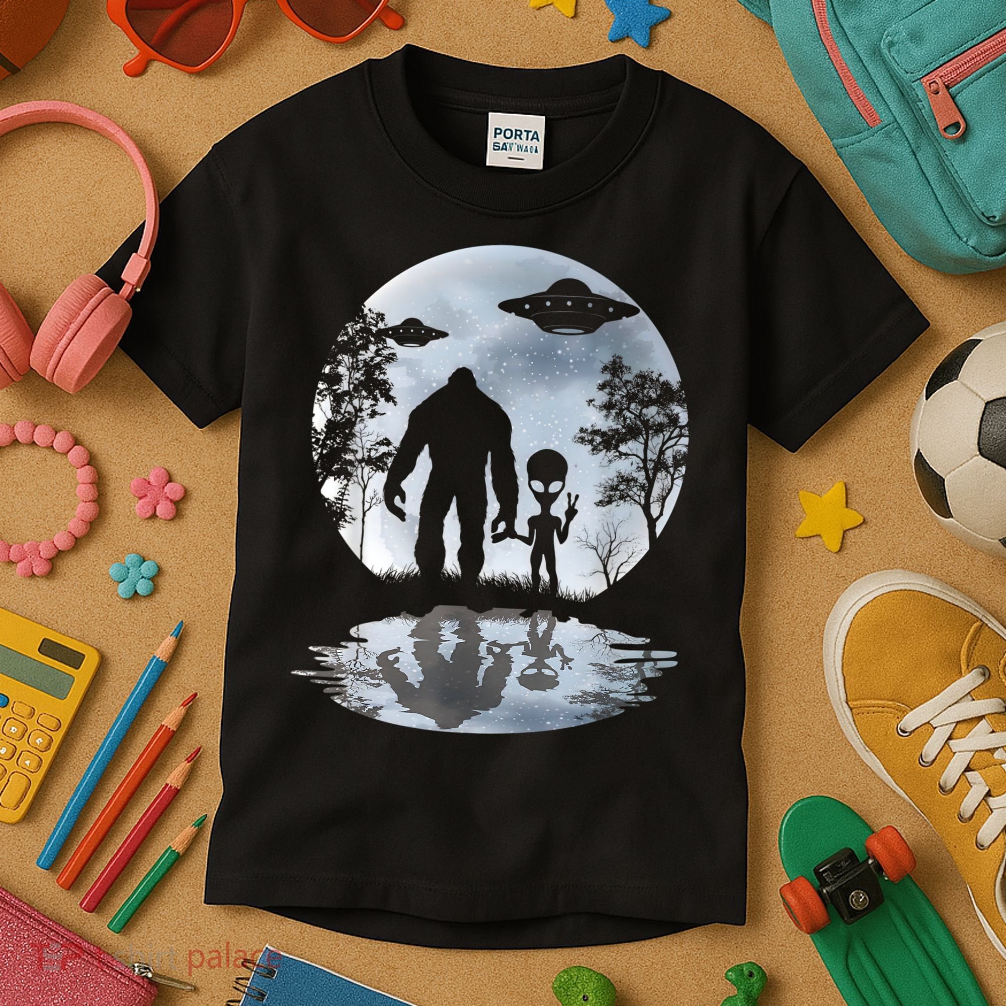 Alien Bigfoot Moon Sasquatch UFO Extraterrestrial Men Women Kids T-Shirt