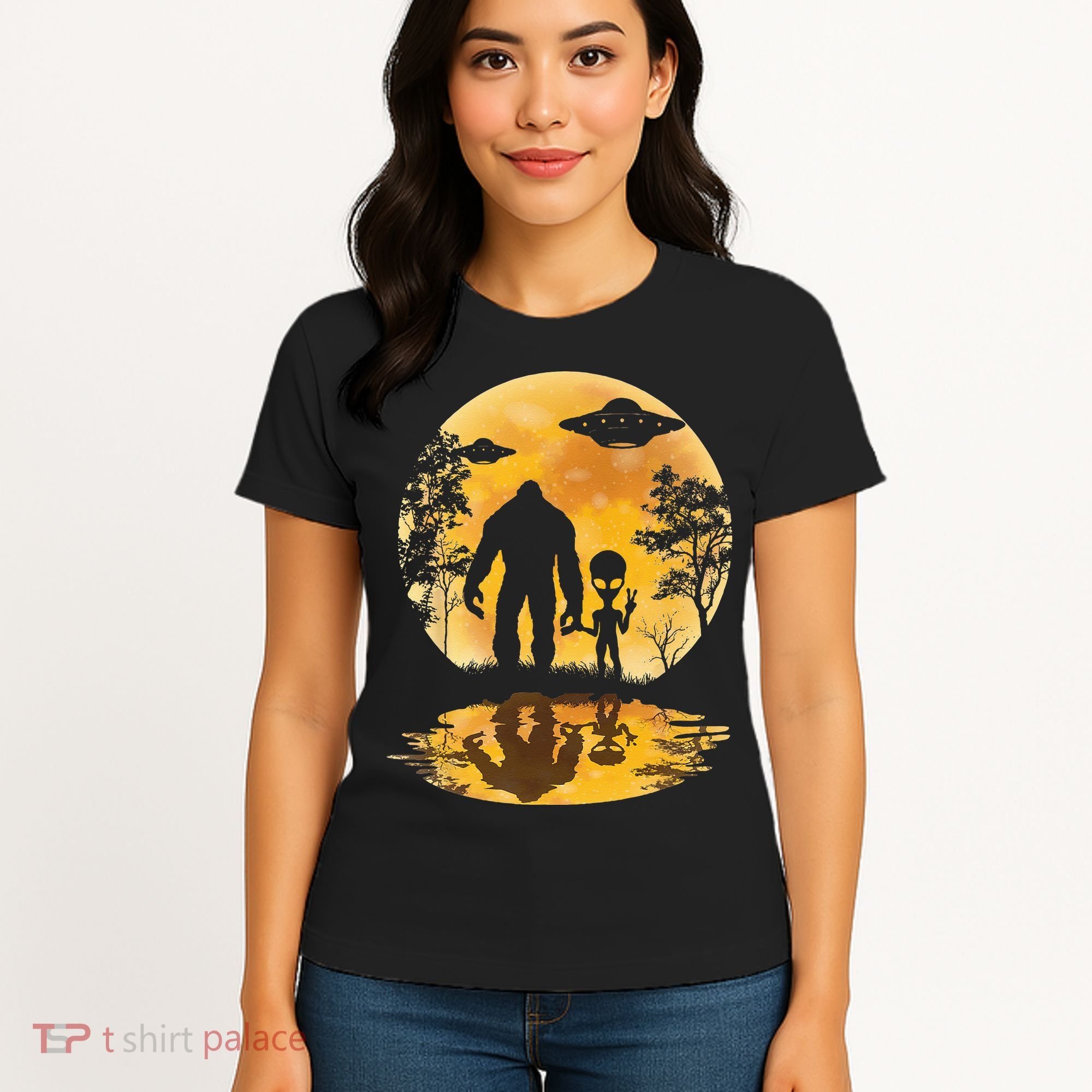 Alien Bigfoot Moon Sasquatch UFO Extraterrestria Women's T-Shirt