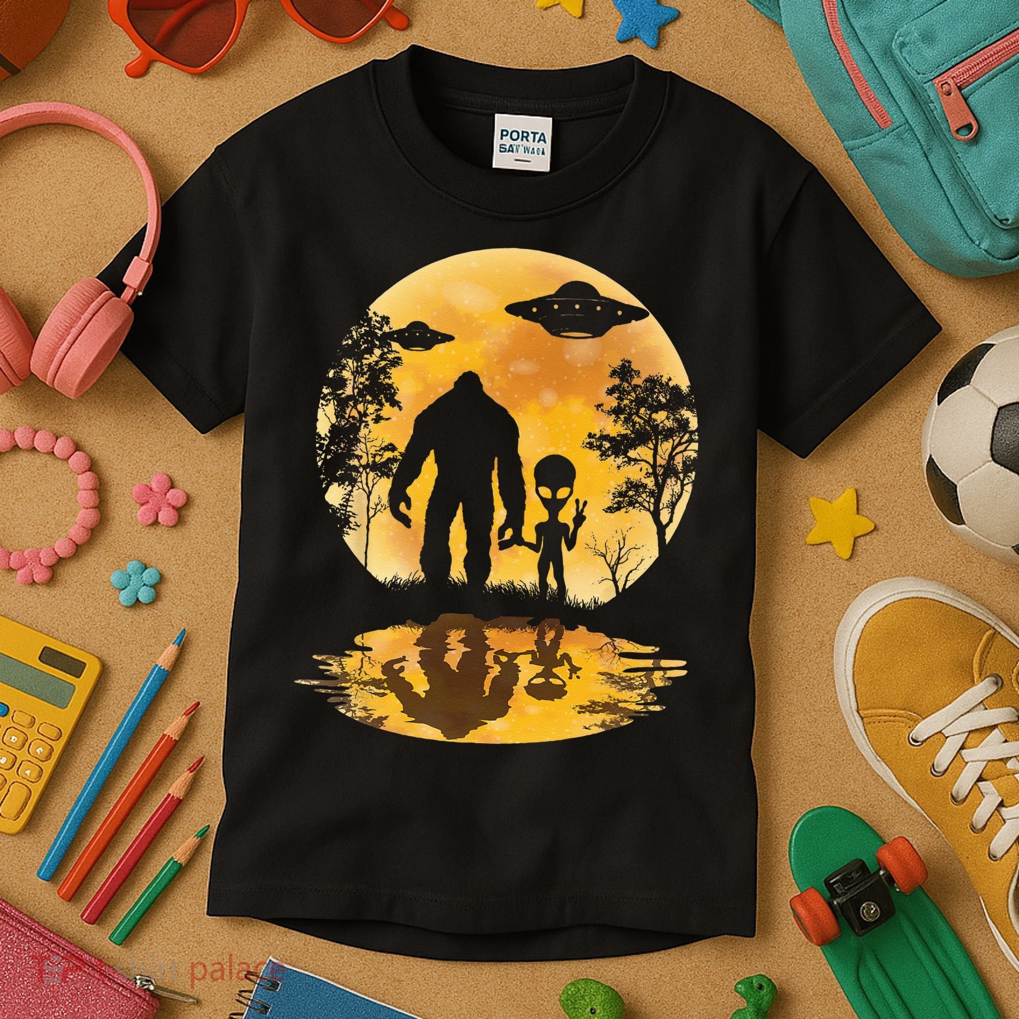 Alien Bigfoot Moon Sasquatch UFO Extraterrestria Kids T-Shirt