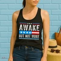 Awake But Not Woke Patriots American Flag Women's Tank Top thumb 2