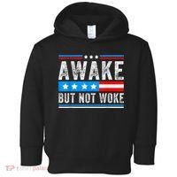 Awake But Not Woke Patriots American Flag Toddler Hoodie thumb 0